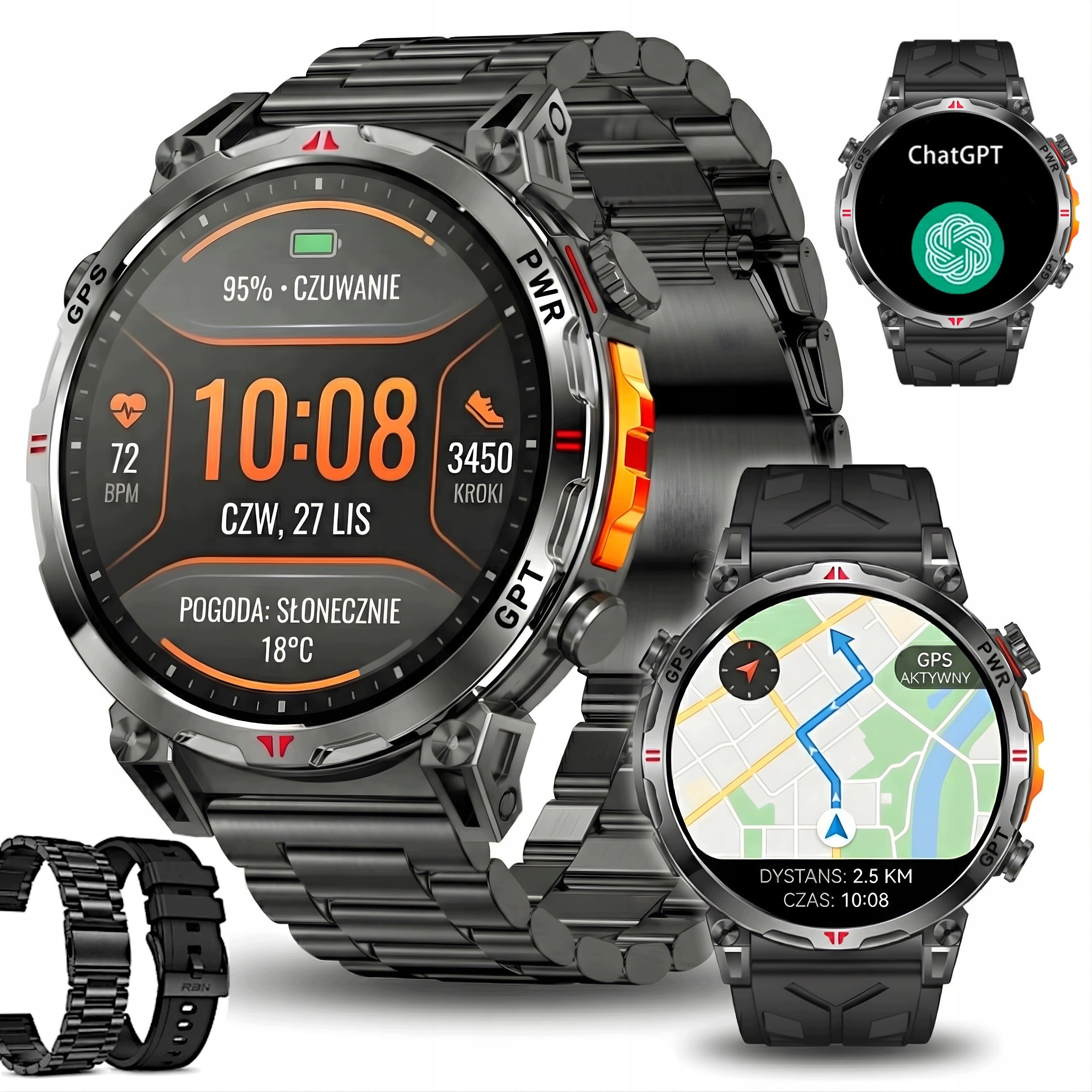 SMARTWATCH MEN'S WATCH AMOLED GPS TALK CHAT GPT AI 650mAh 2 STRIPS