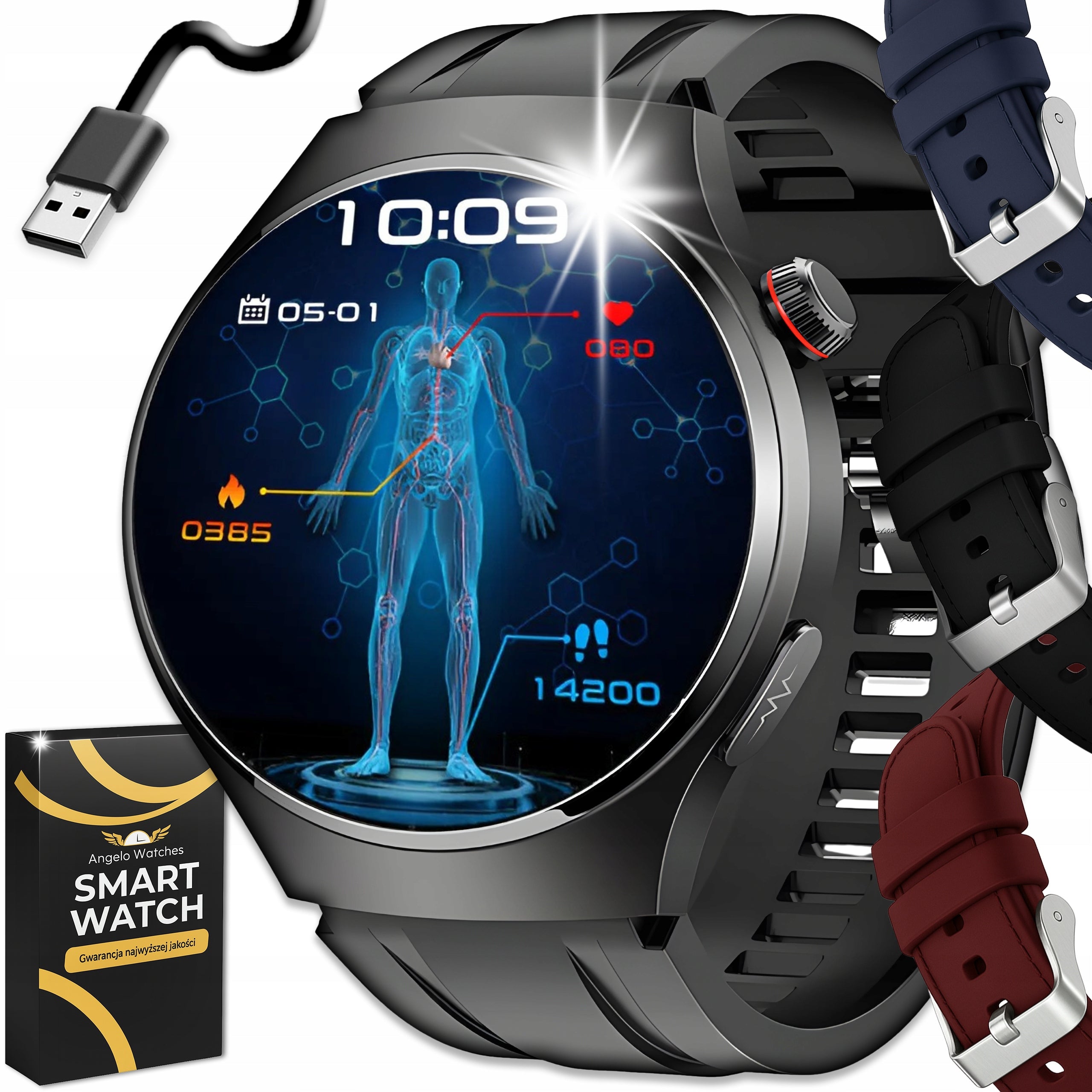SMARTWATCH MEN'S WATCH ECG PRESSURE MEASUREMENT SUGAR HRV BPM MENU POLISH
