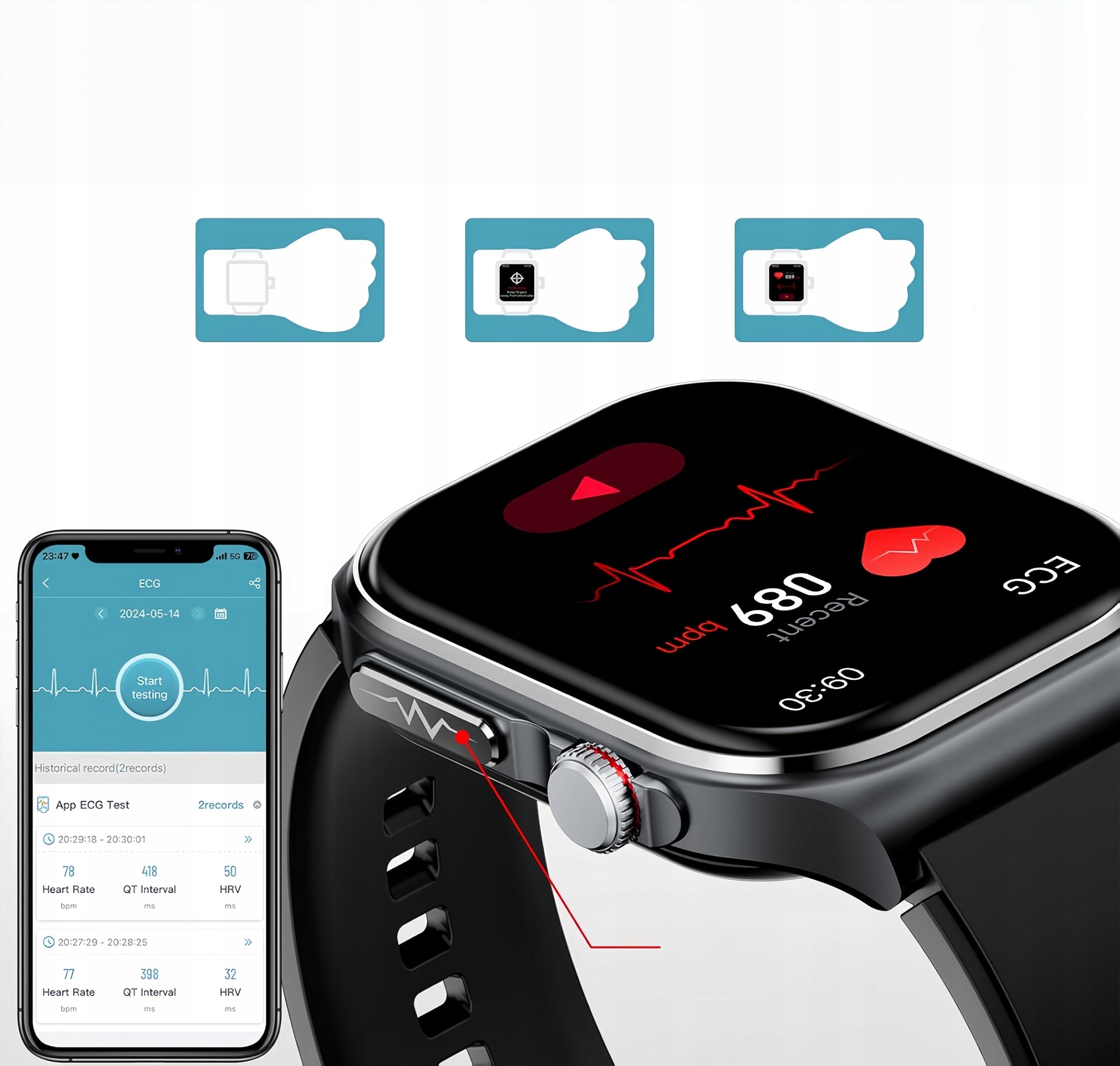 SMARTWATCH MEN'S WATCH EKG PRESSURE MEASUREMENT AMOLED CALL NOTIFICATIONS Packaging status original