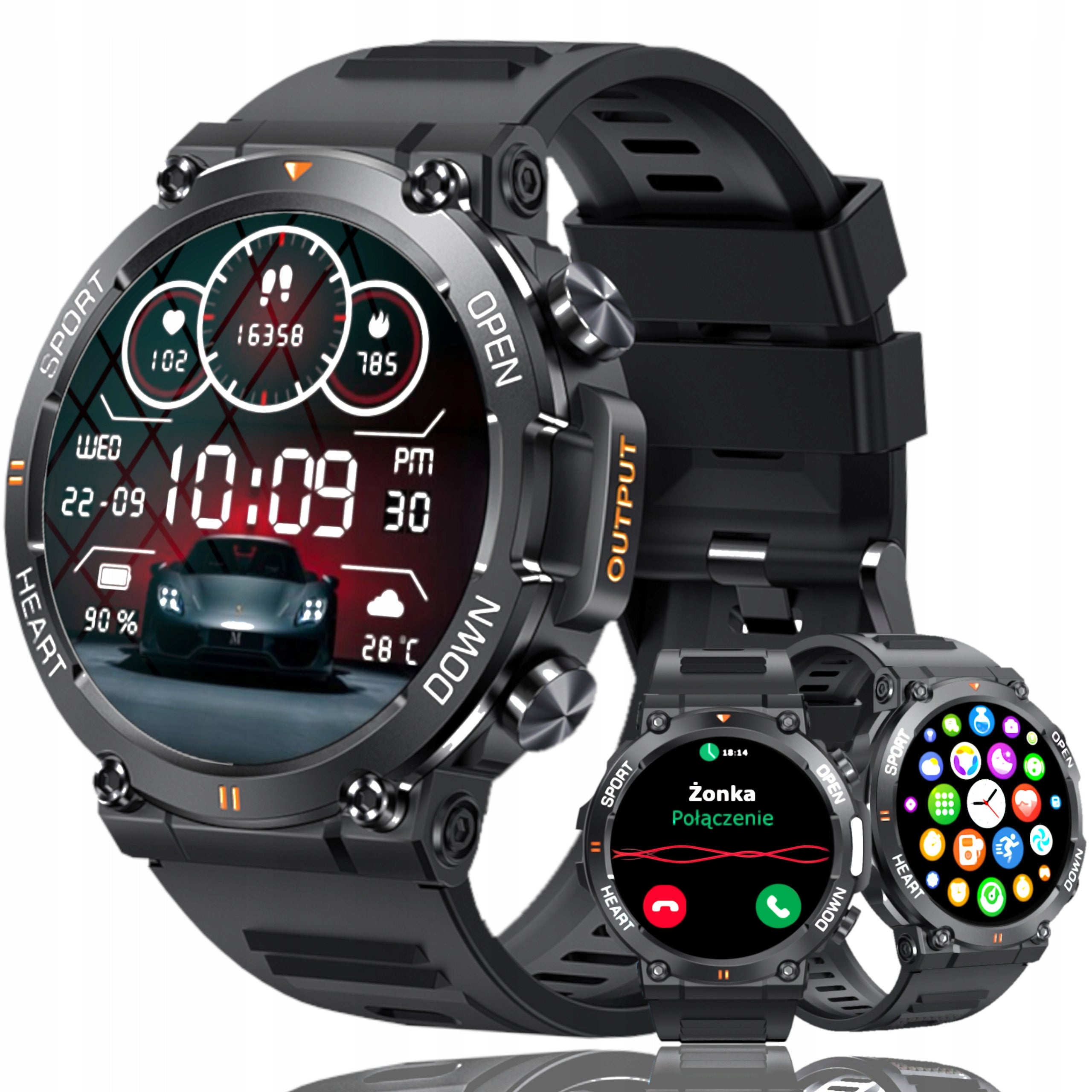 SMARTWATCH MEN'S WATCH K56 BLACK MENU PL PROTECTIVE GLASS WATERPROOF