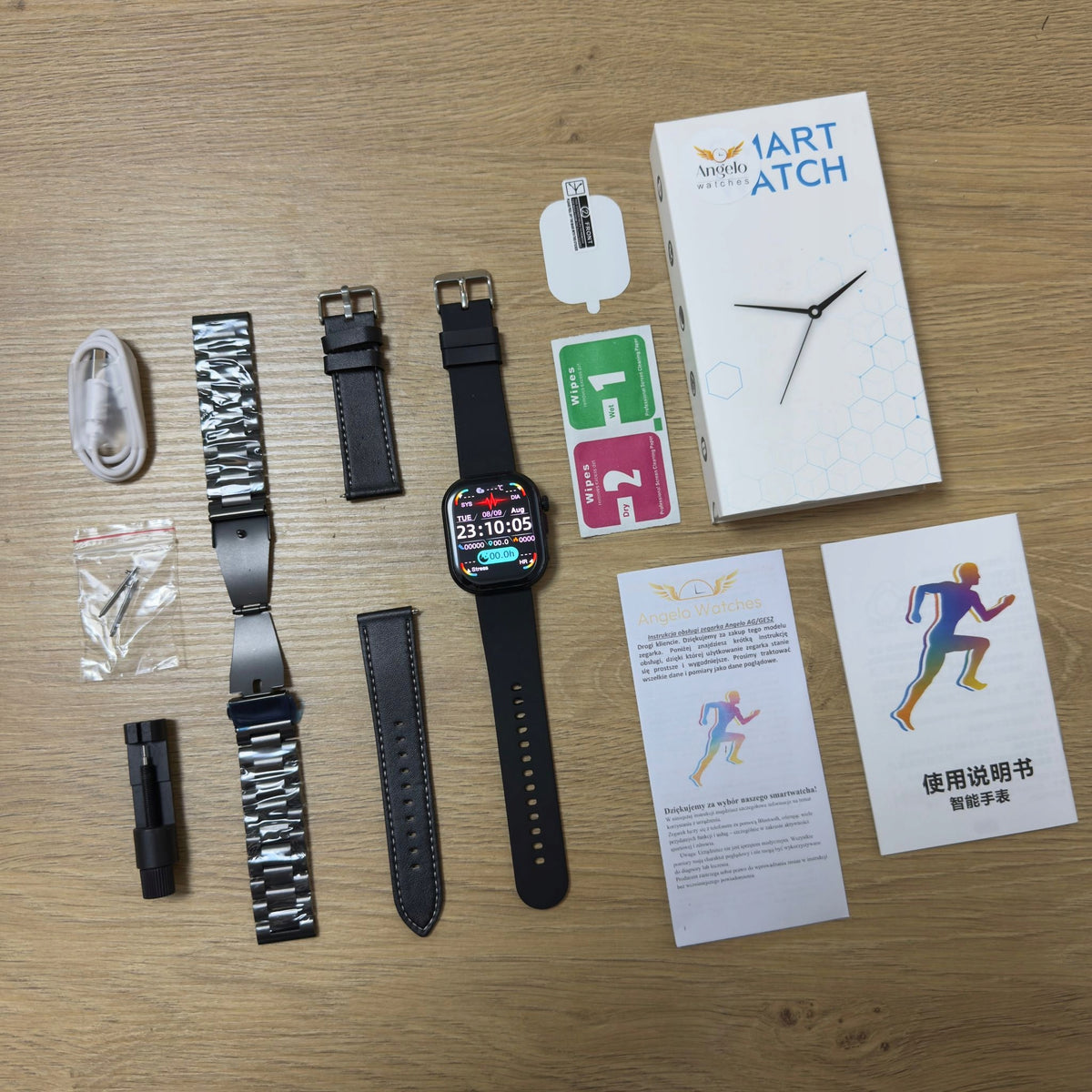 SMARTWATCH MEN'S WATCH PRESSURE CARDIO TALK EKG AMOLED PULSE MENU PL Brand Angelo Watches