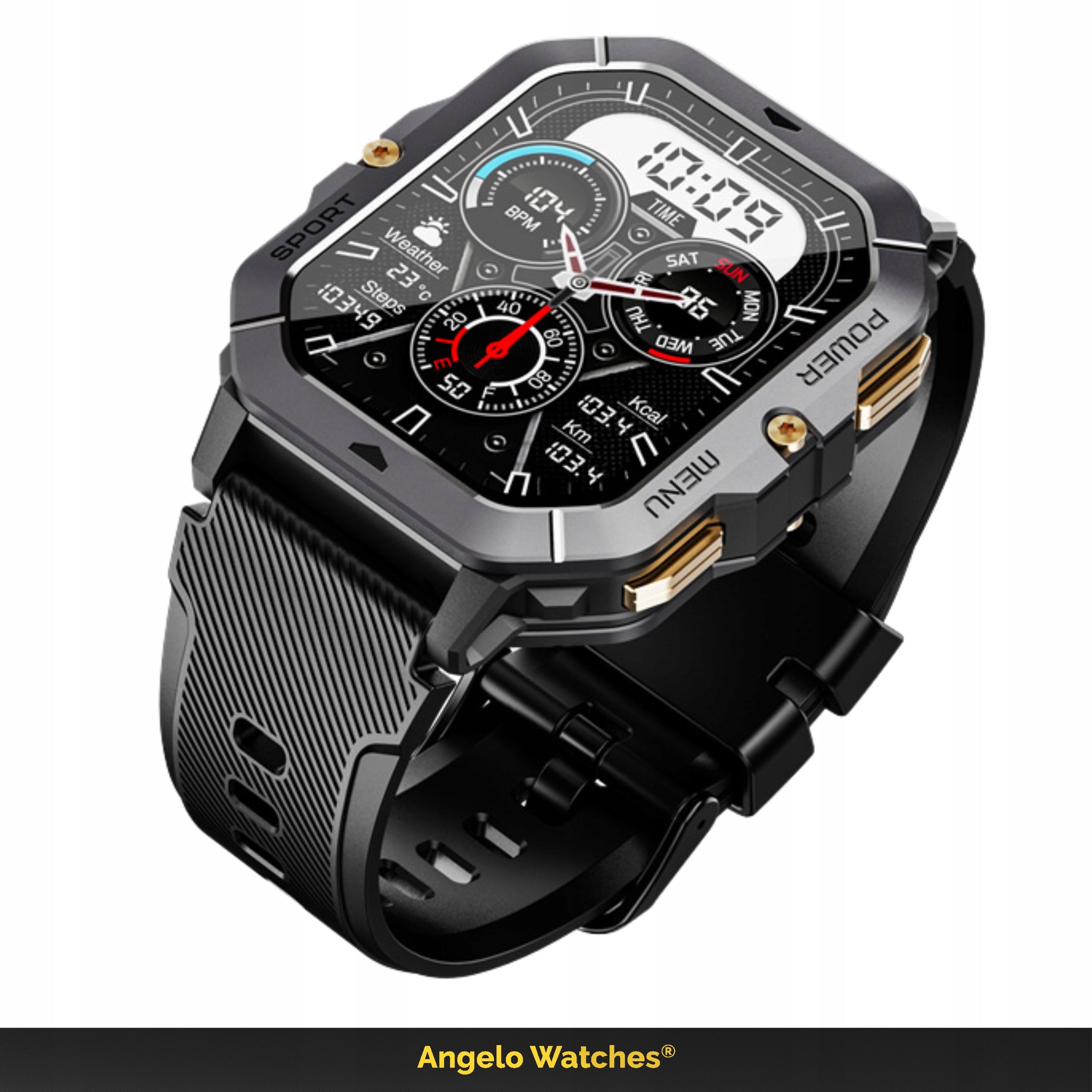 SMARTWATCH MEN'S WATERPROOF MILITARY SPORT TALK NOTIFICATIONS MENU PL Brand Angelo Watches