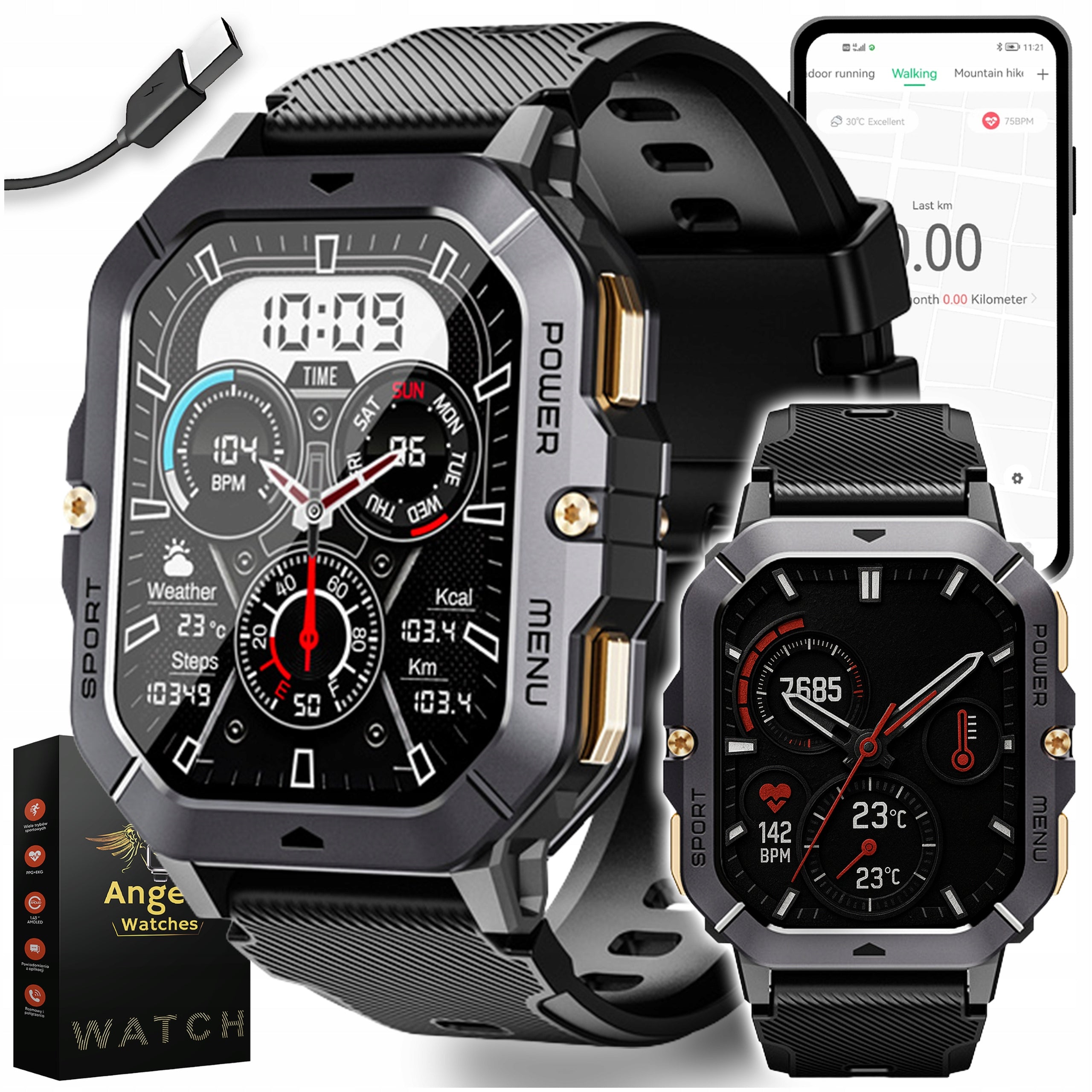 SMARTWATCH MEN'S WATERPROOF MILITARY SPORT TALK NOTIFICATIONS MENU PL
