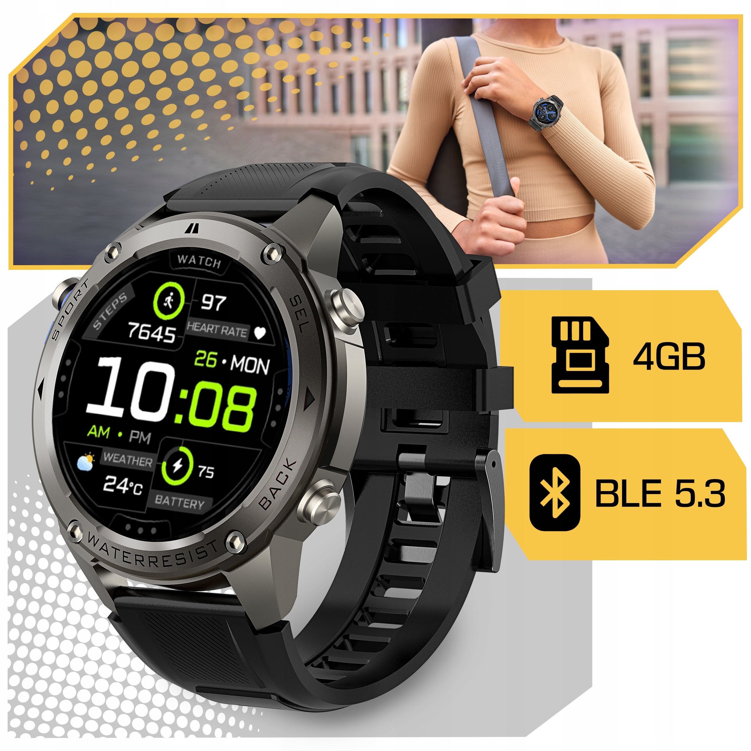 SMARTWATCH MEN'S WATERPROOF PL SPORT GPS STEEL BRACELET FOIL Packaging status original