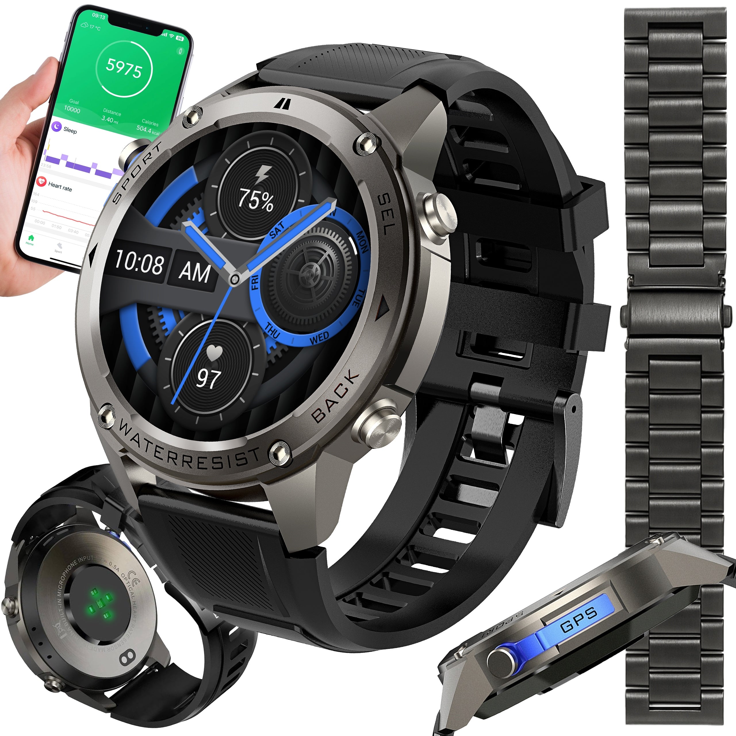 SMARTWATCH MEN'S WATERPROOF PL SPORT GPS STEEL BRACELET FOIL