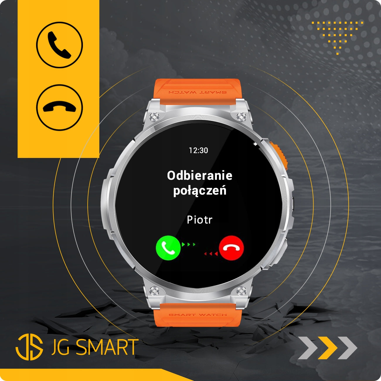 SMARTWATCH MEN'S WATERPROOF WATCH 730mAh POLISH MENU TALK BIG SCREEN Brand JG Smart