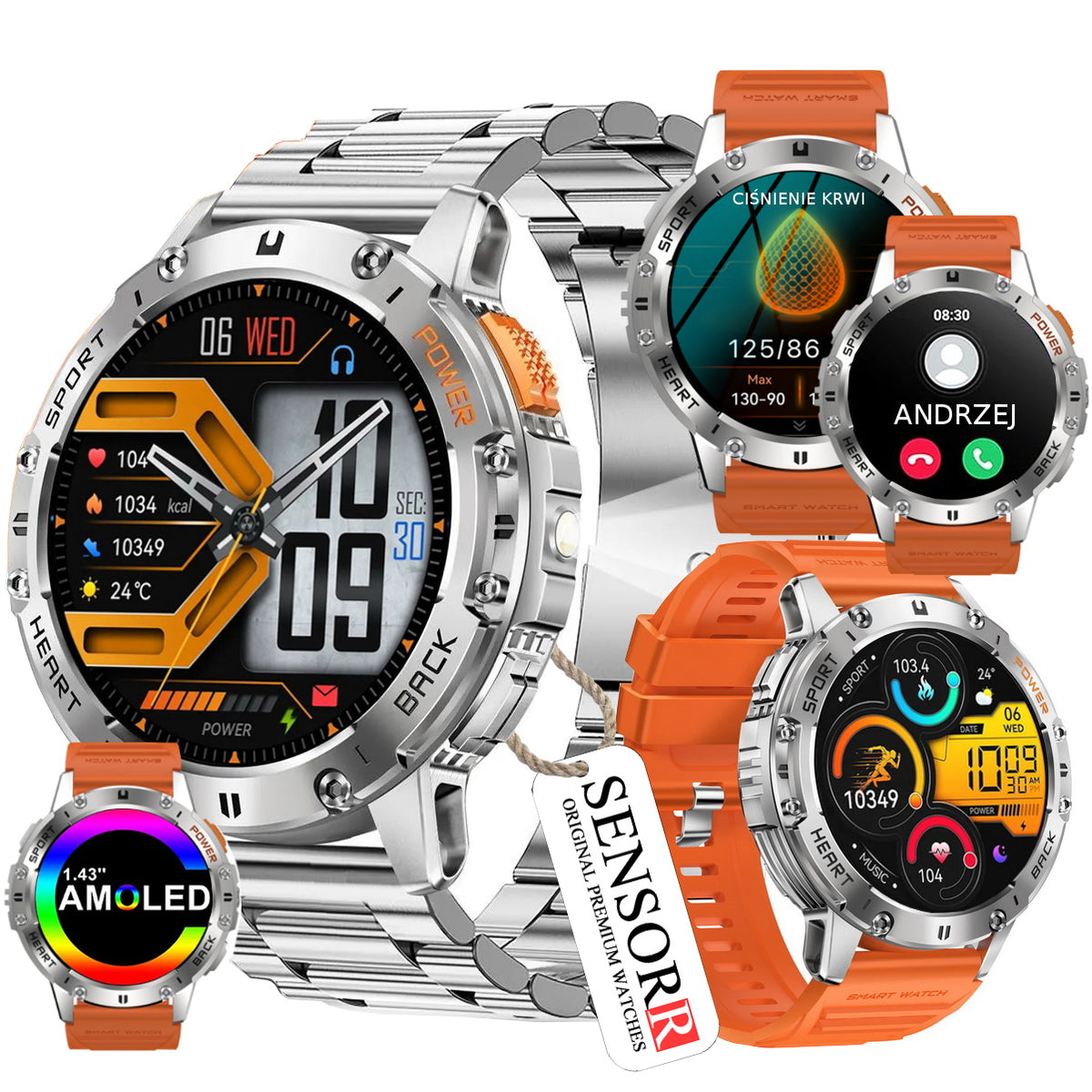 SMARTWATCH Men's Watch Flashlight Blood Pressure Monitor TALK 530mAH AMOLED IP68 Packaging status original