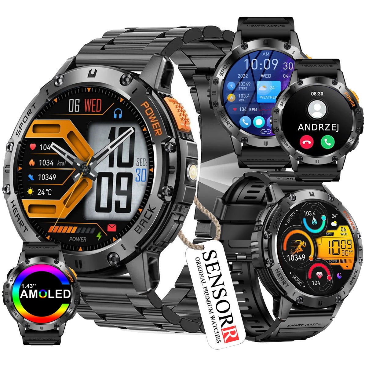 SMARTWATCH Men's Watch Flashlight Blood Pressure Monitor TALK 530mAH AMOLED IP68