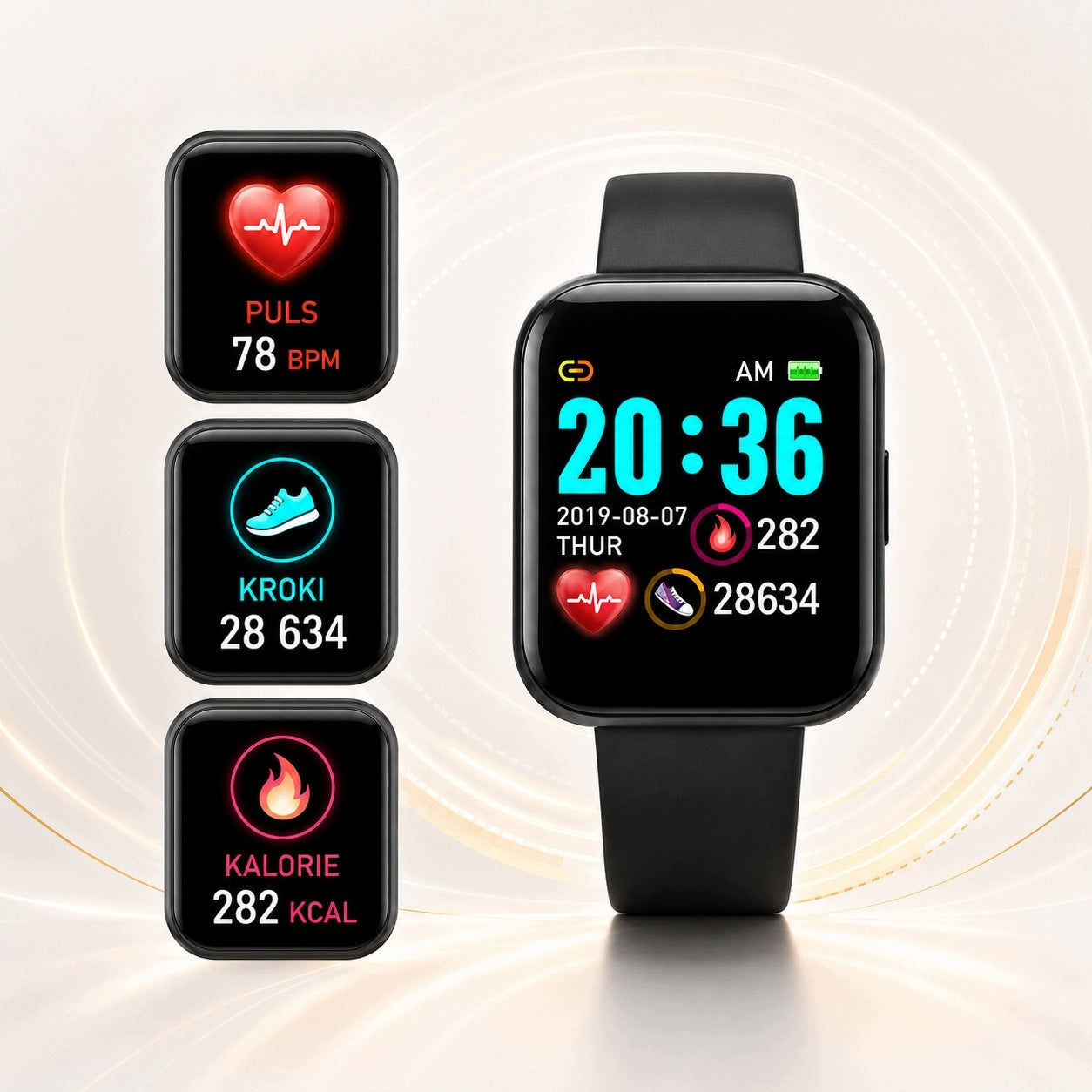 SMARTWATCH TRUSTY WATCH LITE BLACK POLISH MENU PEDOMETER HEART RATE MONITOR SEN Packaging status original