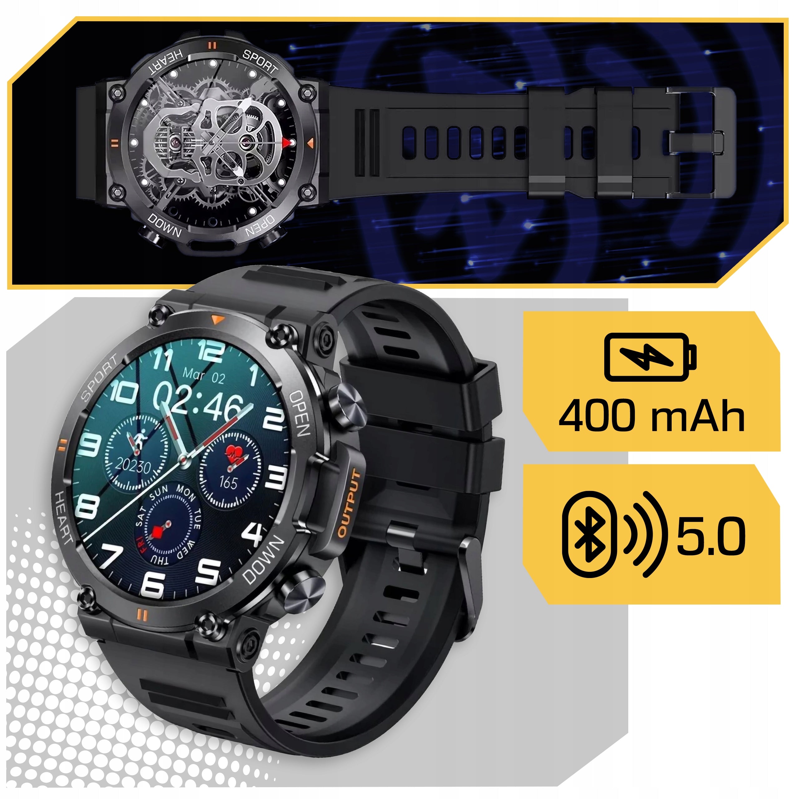 SMARTWATCH WATCH 360x360 CONVERSATION MENU PL WATERPROOF SPORTS MEASUREMENTS PRO Packaging status original