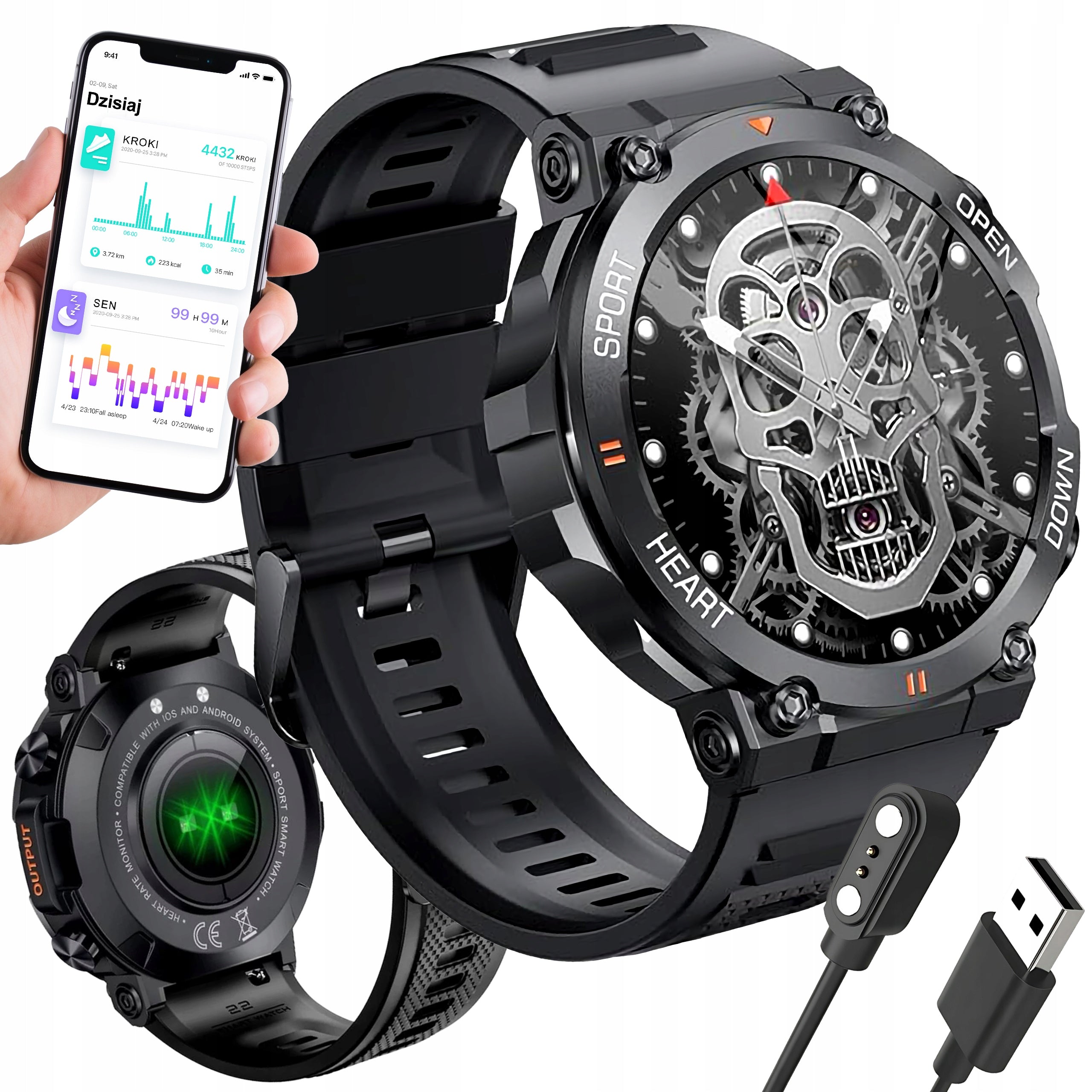 SMARTWATCH WATCH 360x360 CONVERSATION MENU PL WATERPROOF SPORTS MEASUREMENTS PRO