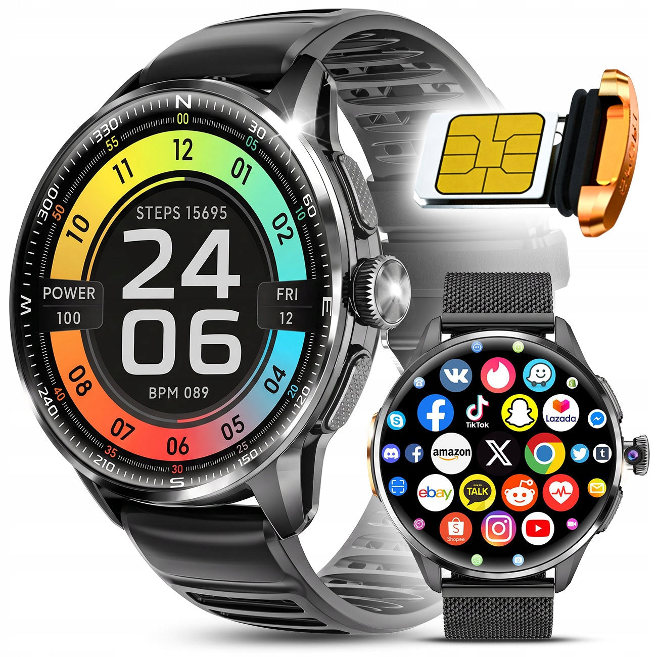 SMARTWATCH WATCH 4G SIM LTE WiFi GPS APPS GOOGLE CAMERA HD ANDROID