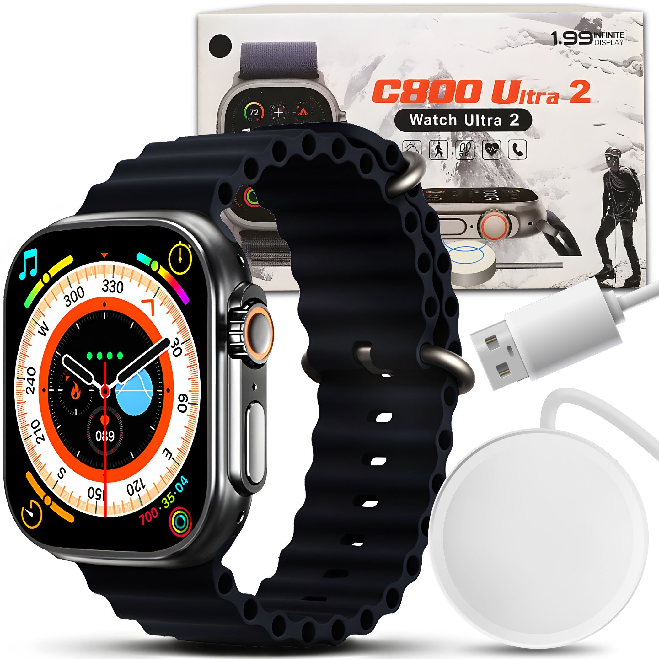 SMARTWATCH WATCH BLACK WATERPROOF SPORT PULSE PRESSURE NOTIFICATION IP Packaging status original