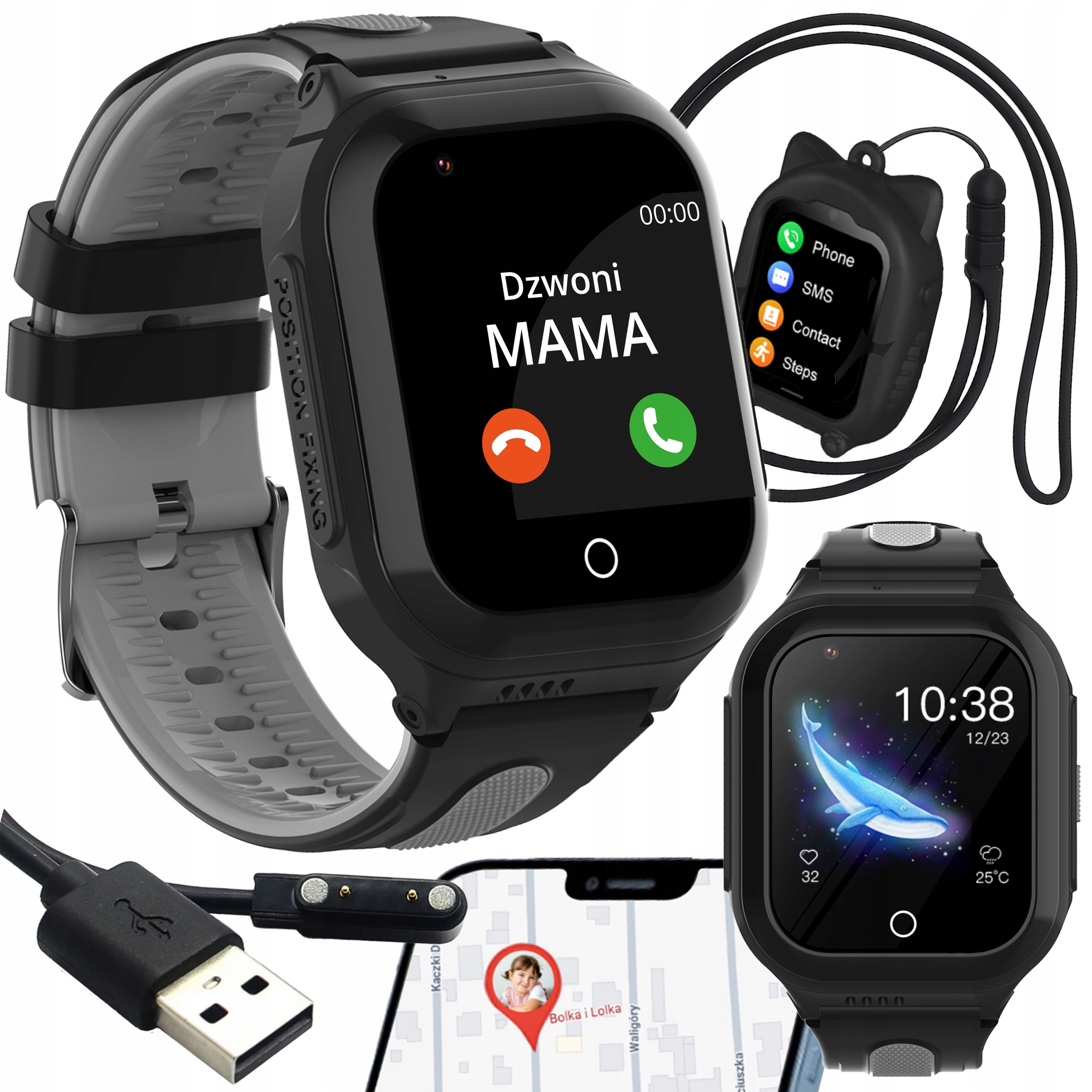 SMARTWATCH WATCH FOR CHILDREN LOCATION GPS SMS TALK GAMES 8GB BLACK