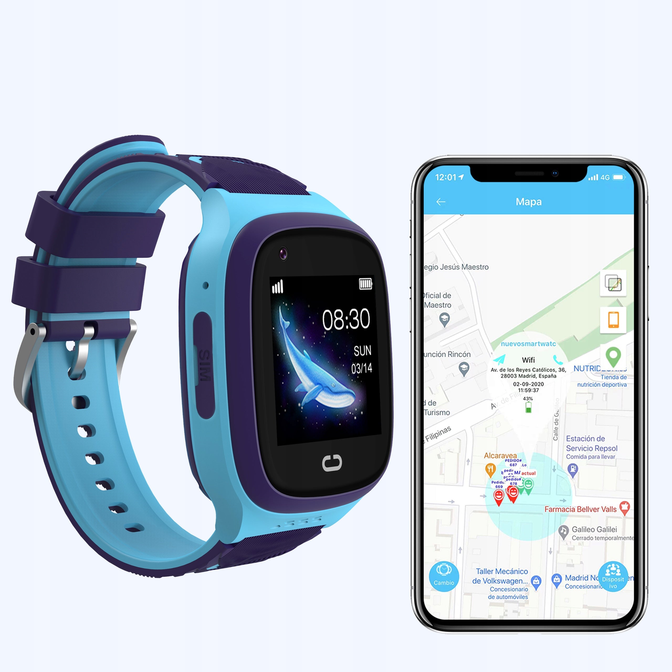 SMARTWATCH WATCH FOR CHILDREN SIM PHONE VIDEO CALL GPS SMS BLUE Packaging status original