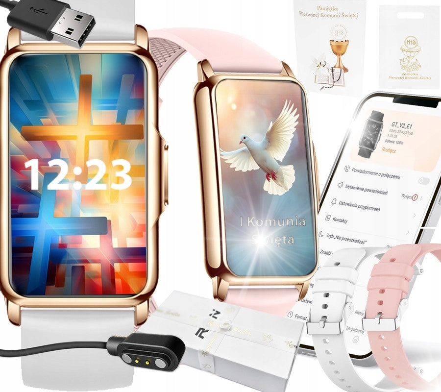 SMARTWATCH WATCH ON COMMUNION GIRL SMS STEPS POLISH MENU 2 STRIPES