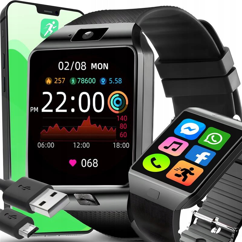 SMARTWATCH WATCH POLISH MENU SIM CARD SD SCREEN IPS CONNECTIONS CAMERA
