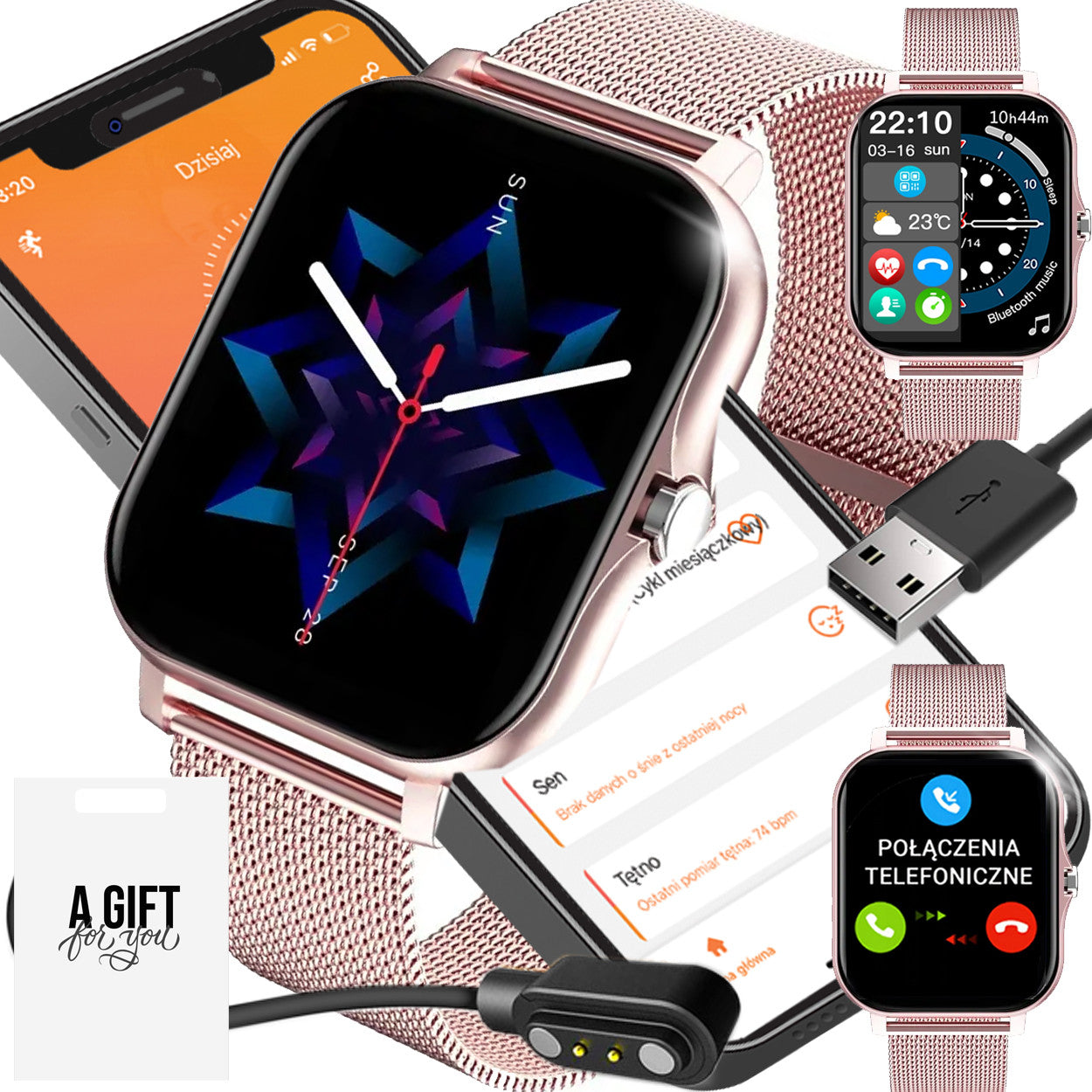 SMARTWATCH WATCH POLISH MENU TALK SPORT SMART WATCH WOMEN PINK MESH
