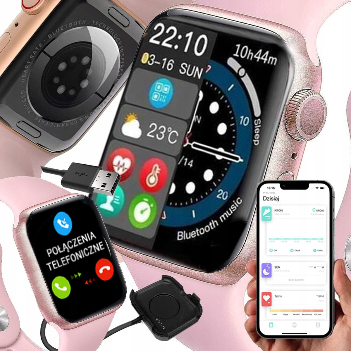 SMARTWATCH WATCH POLISH MENU TALK SPORT SMART WATCH WOMEN PINK