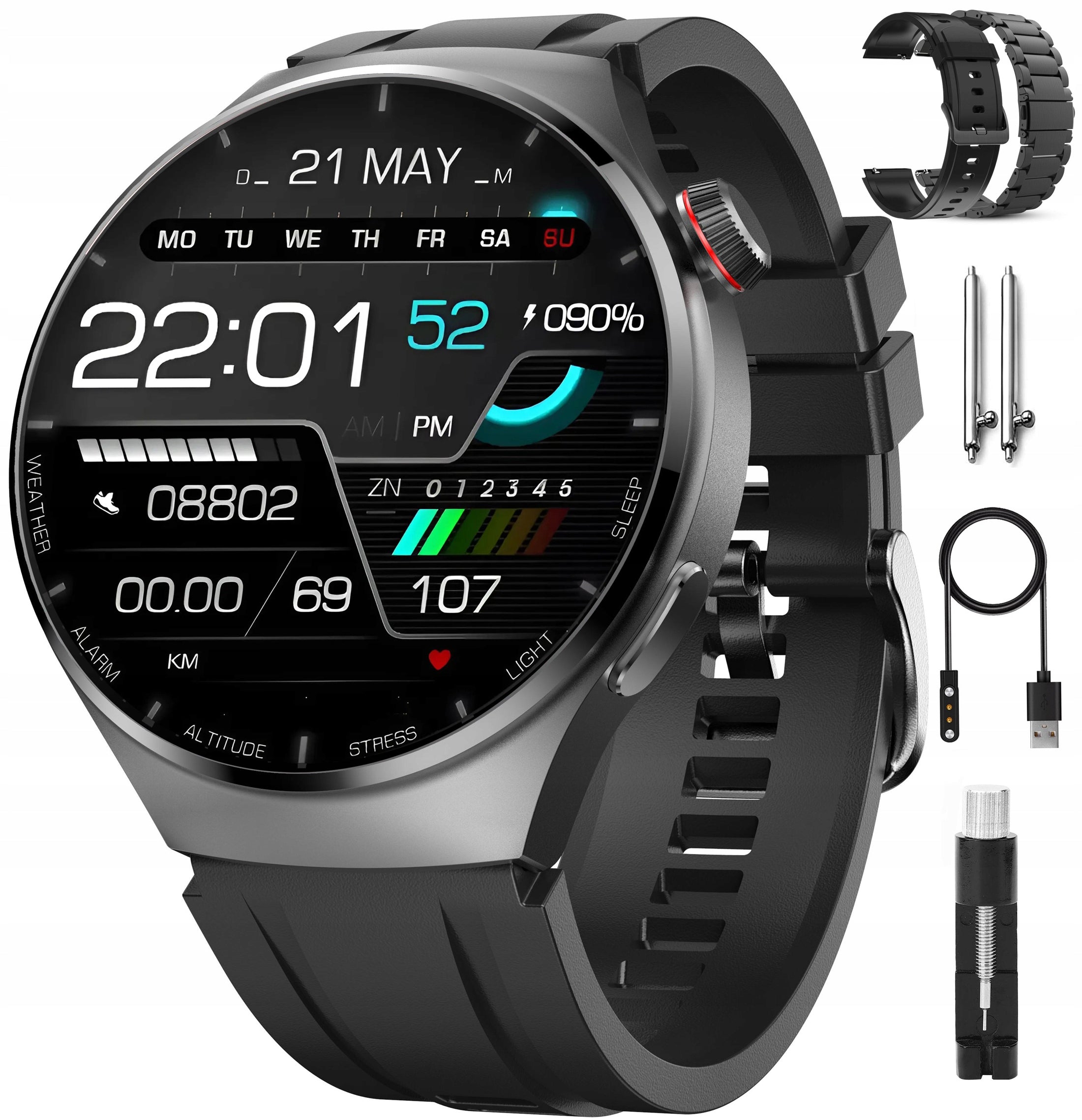 SMARTWATCH WITH SUGAR MEASUREMENT AMOLED 440 MAH BLOOD PRESSURE MONITOR EKG BMI HEART RATE MONITOR