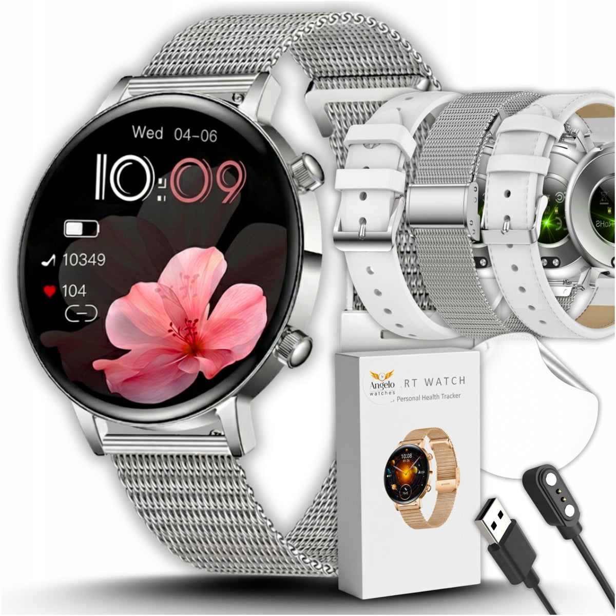 SMARTWATCH WOMEN'S ELEGANT WATCH AMOLED TALK BT 3 STRIPES SILVER IP68