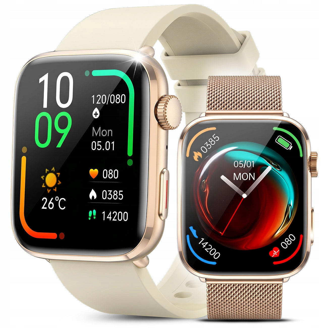 SMARTWATCH WOMEN'S Menu Polish Gold Conversation Heart Rate Monitor Pressure Sleep 2 Strips