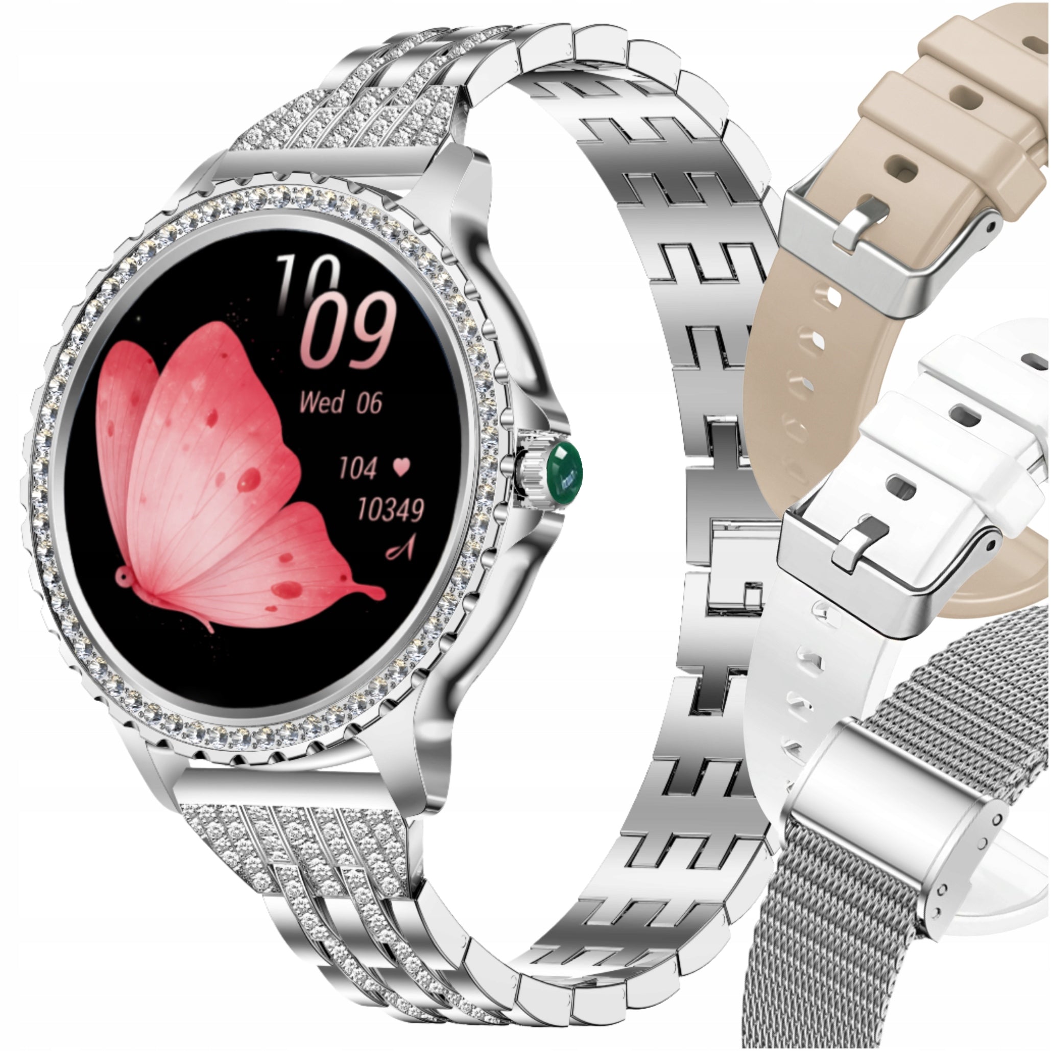 SMARTWATCH WOMEN'S SILVER WATCH TALK PRESSURE PULSE RHINESTONES MENU PL Brand Angelo Watches
