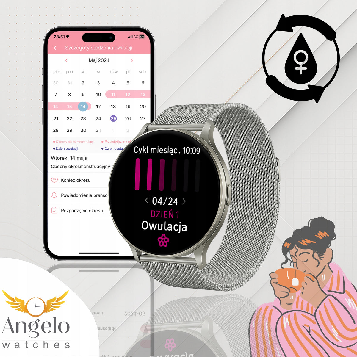 SMARTWATCH WOMEN'S TALK BT AMOLED IP68 SPORT HEALTH HEART RATE SLEEP MENU PL Model other