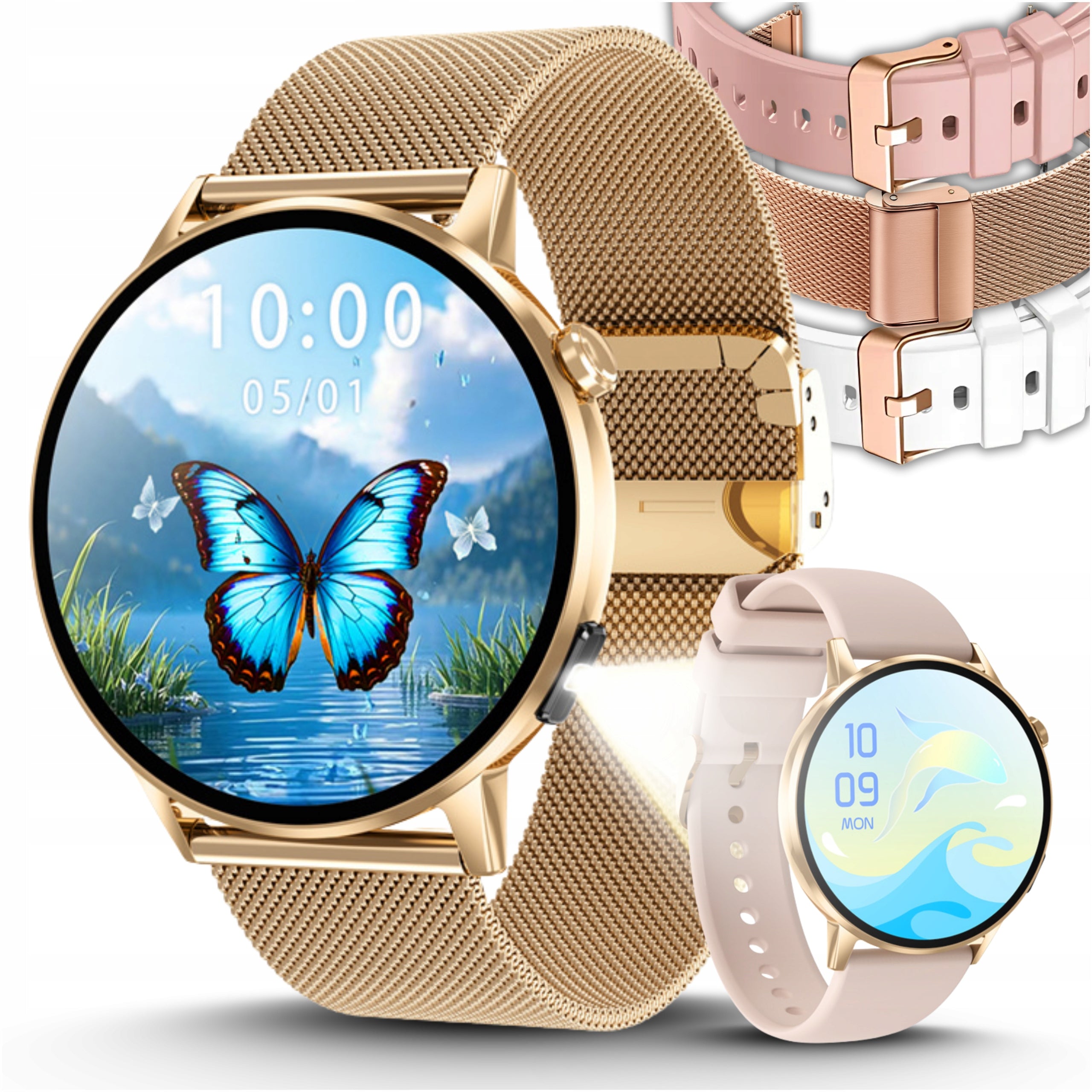 SMARTWATCH WOMEN'S WATCH BT CONVERSATION HEALTH SLEEP SMS POLISH MENU GOLD