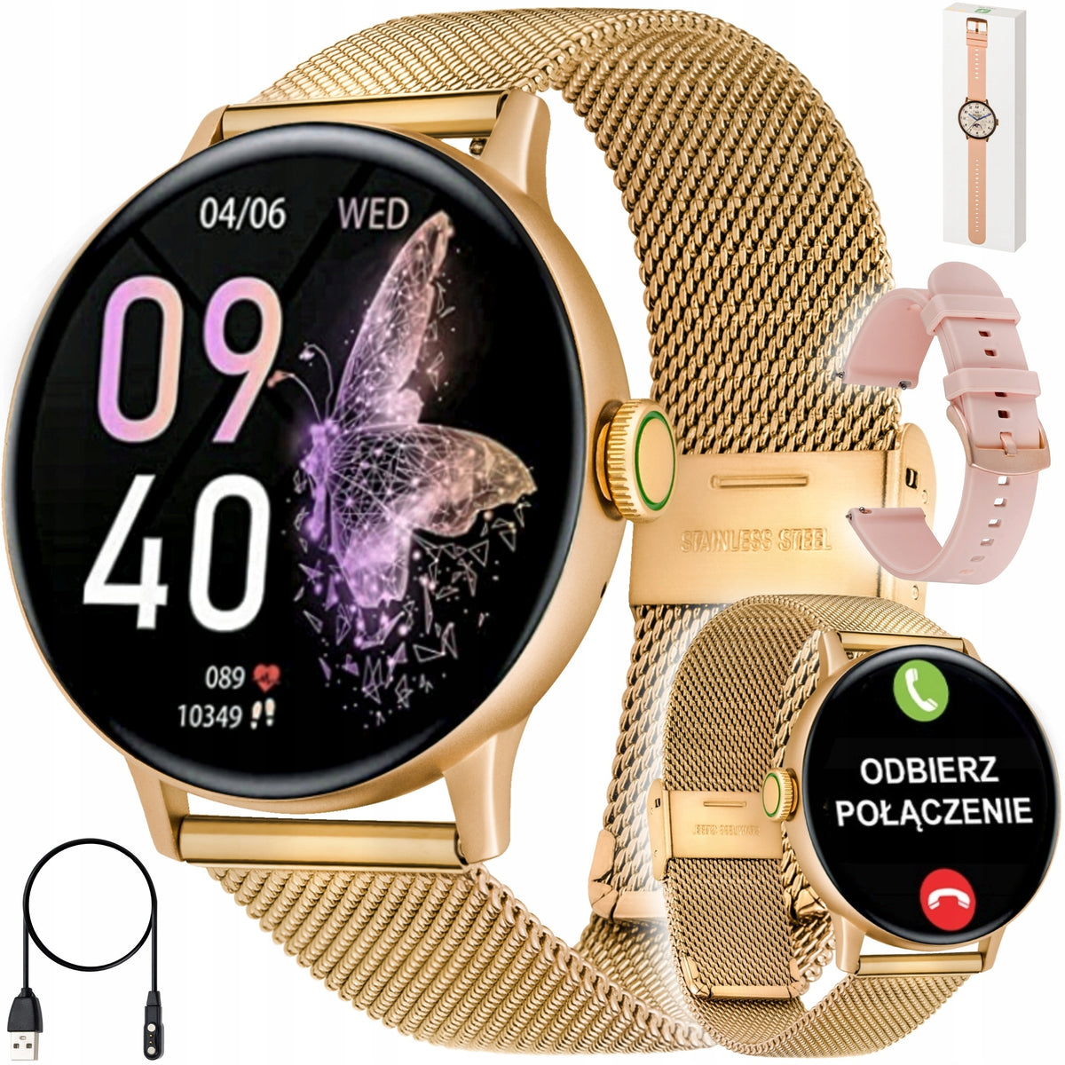 SMARTWATCH WOMEN'S WATCH CONVERSATION PULSE STEPS POLISH MENU APP SPORT