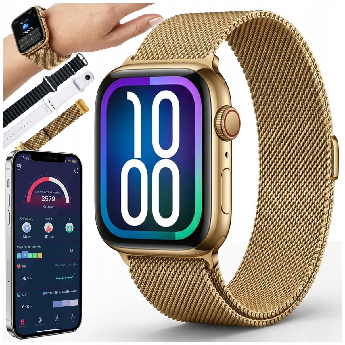 SMARTWATCH WOMEN'S WATCH GOLD TALK NOTIFICATIONS SPORT HEALTH 3 STRIPES