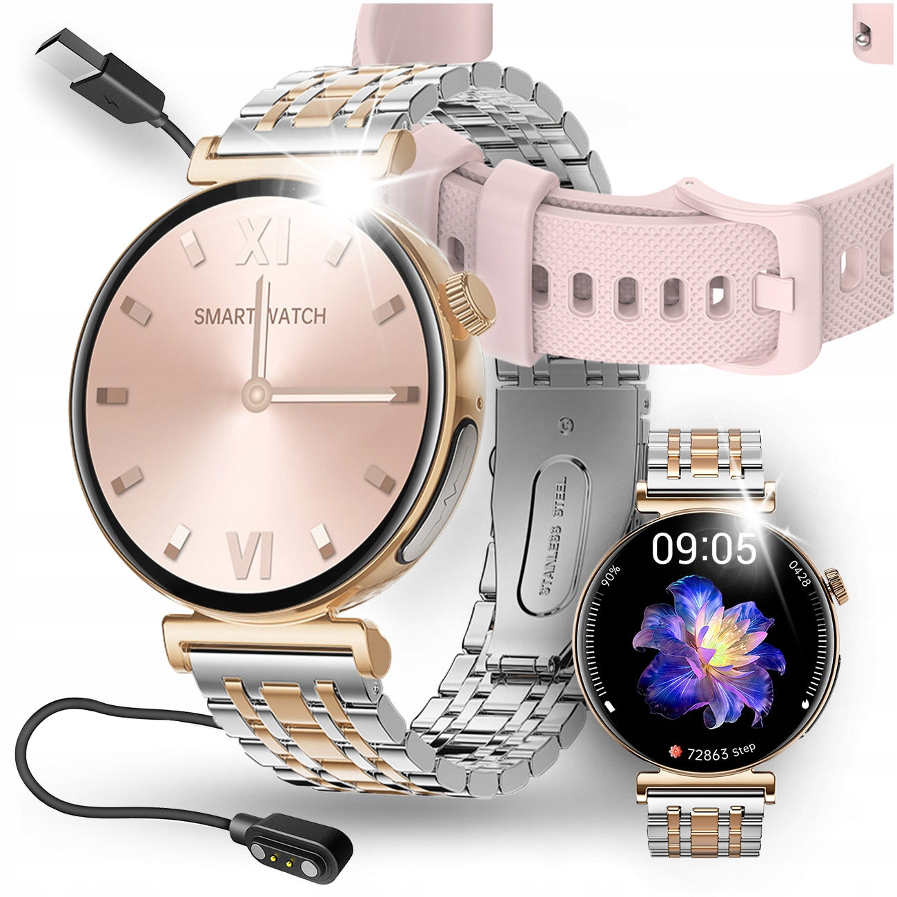 SMARTWATCH WOMEN'S WATCH MEASUREMENT EKG PRESSURE HEART RATE TALK + 2 STRAPS