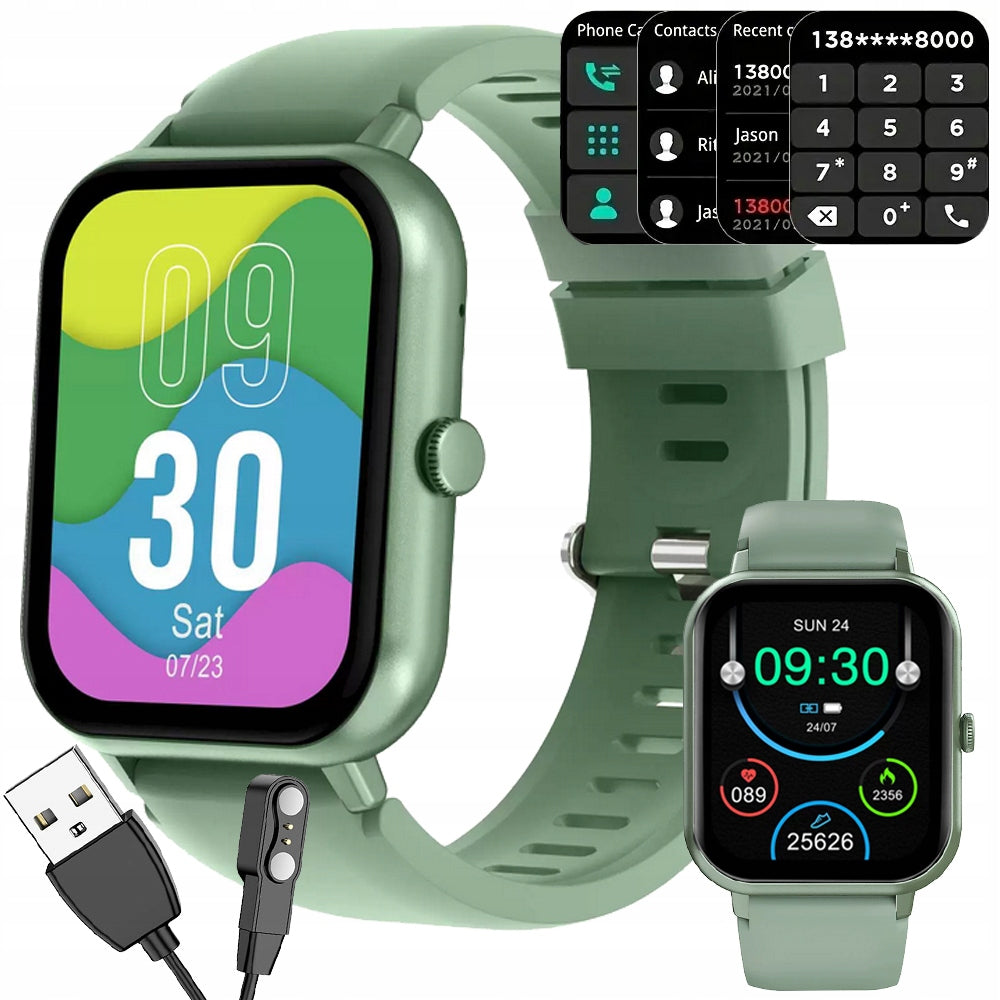 SMARTWATCH WOMEN'S WATCH MEN'S RUBBER STRAP SPORT BLUETOOTH TALK GREEN