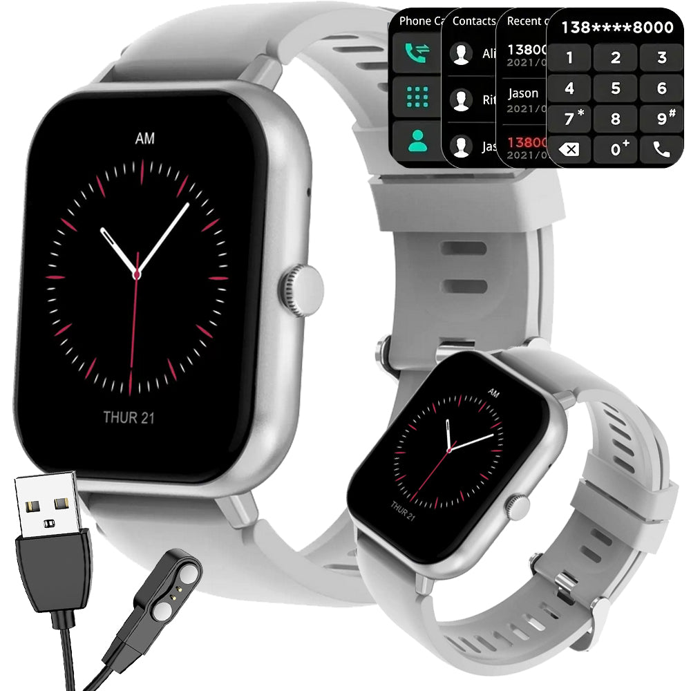 SMARTWATCH WOMEN'S WATCH MEN'S RUBBER STRAP SPORT BLUETOOTH TALK GREY
