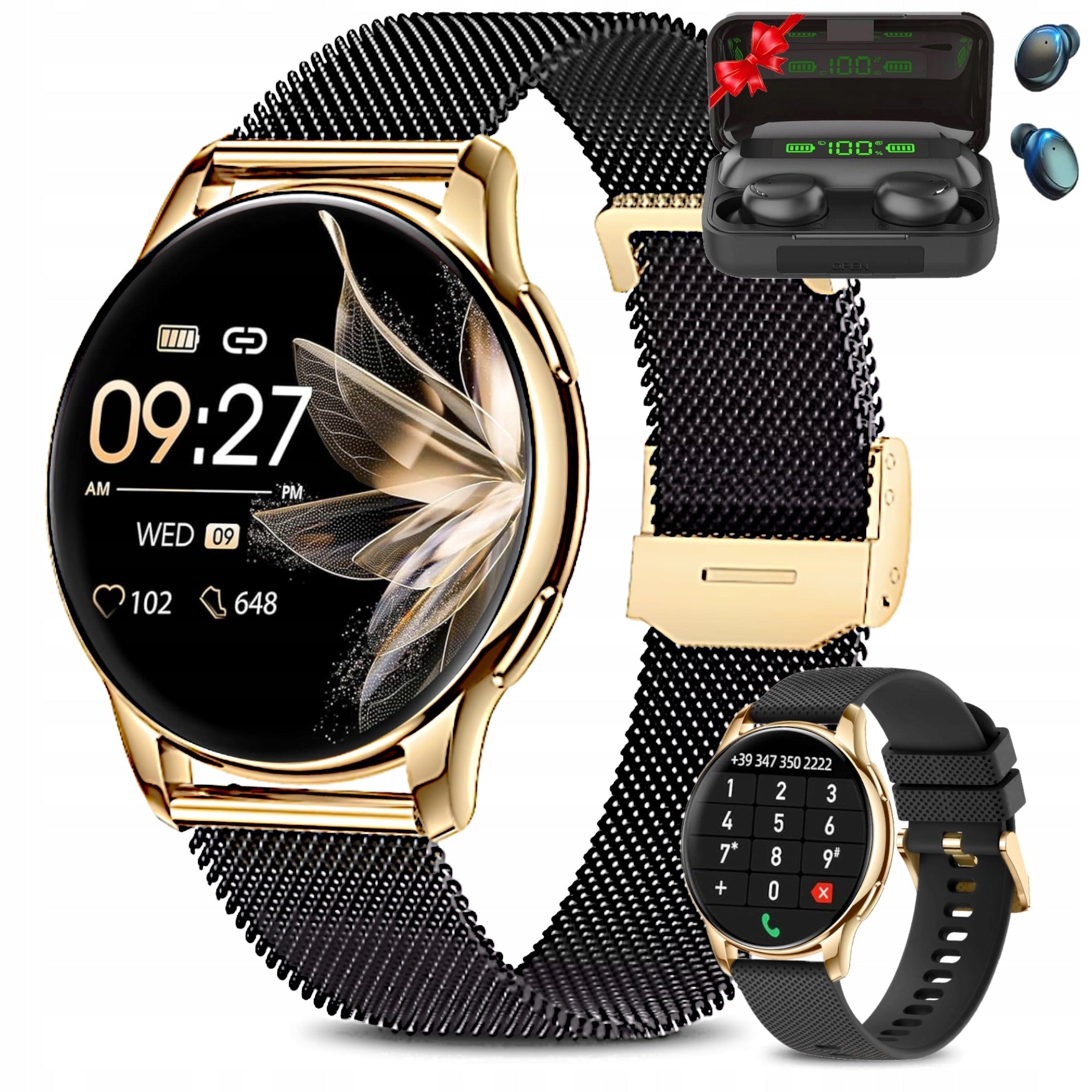 SMARTWATCH WOMEN'S WATCH POLISH MENU TALK 2 STRAPS + HEADPHONES FREEBIE