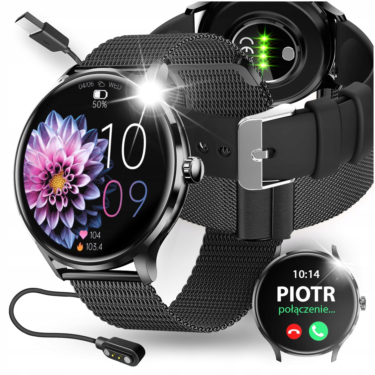 SMARTWATCH WOMEN'S WATCH POLISH MENU TALK PRESSURE SMART WATCH BLACK