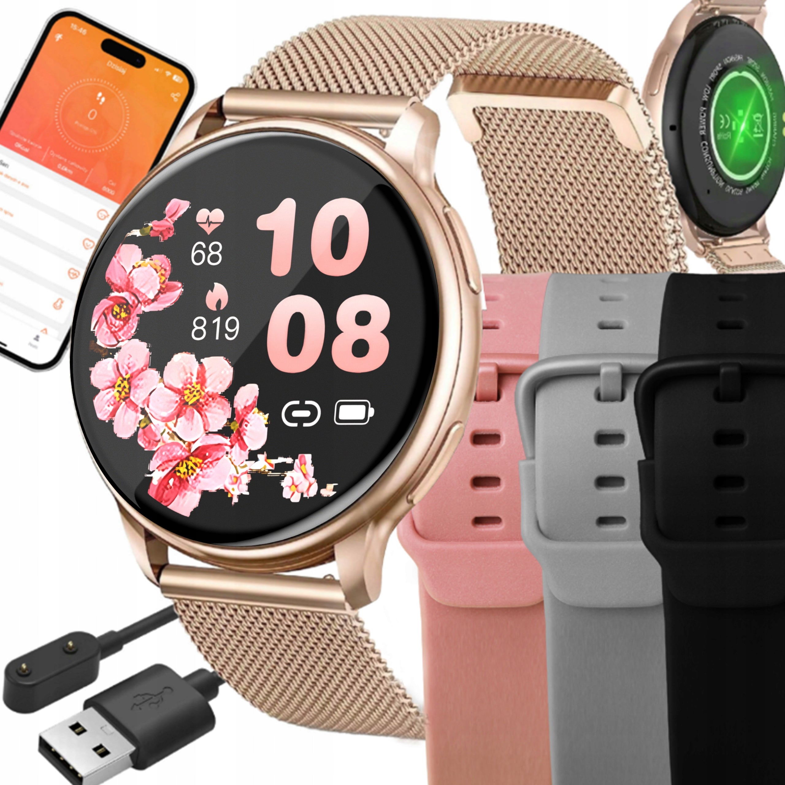 SMARTWATCH WOMEN'S WATCH PRO GOLD CONVERSATION NOTIFICATIONS SPORT 4 STRIPES PL