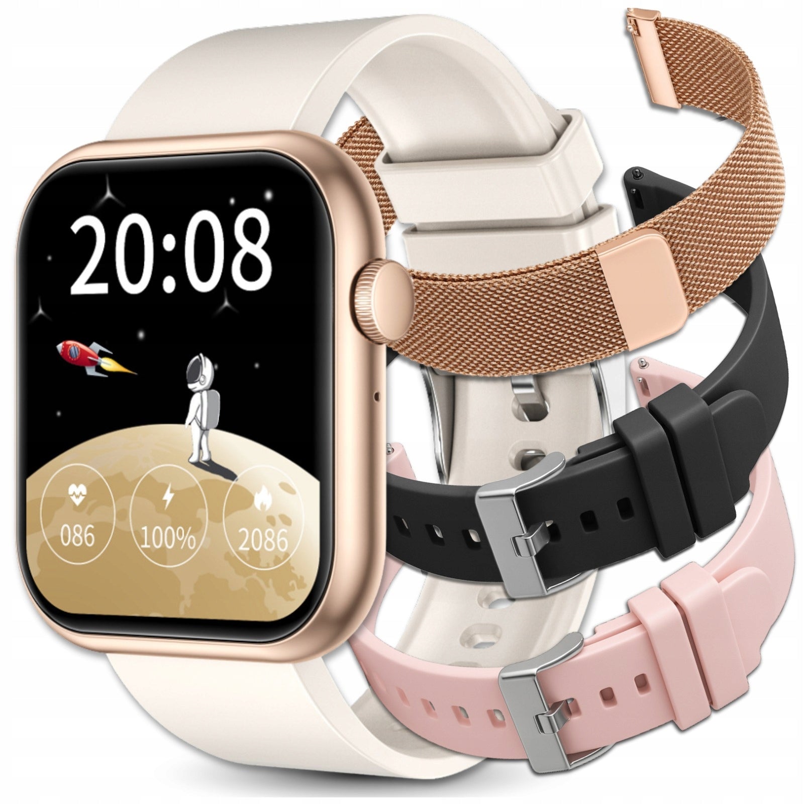 SMARTWATCH WOMEN'S WATCH TALK POLISH MENU SUGAR MEASUREMENT GOLD + 4 STRIPES
