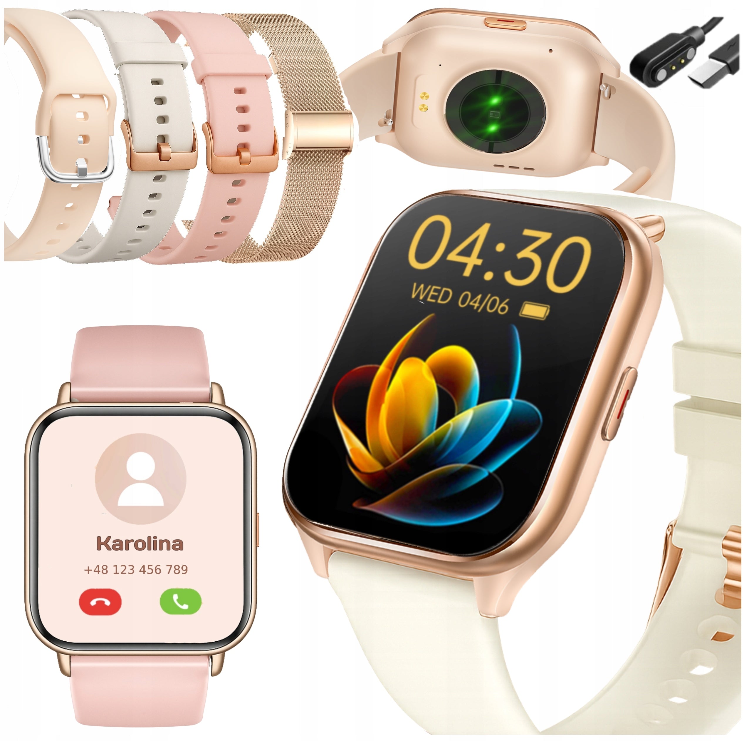 SMARTWATCH WOMEN'S WATCH TALK SMS SPORT HEALTH GOLD MENU PL + 4 STRIPES
