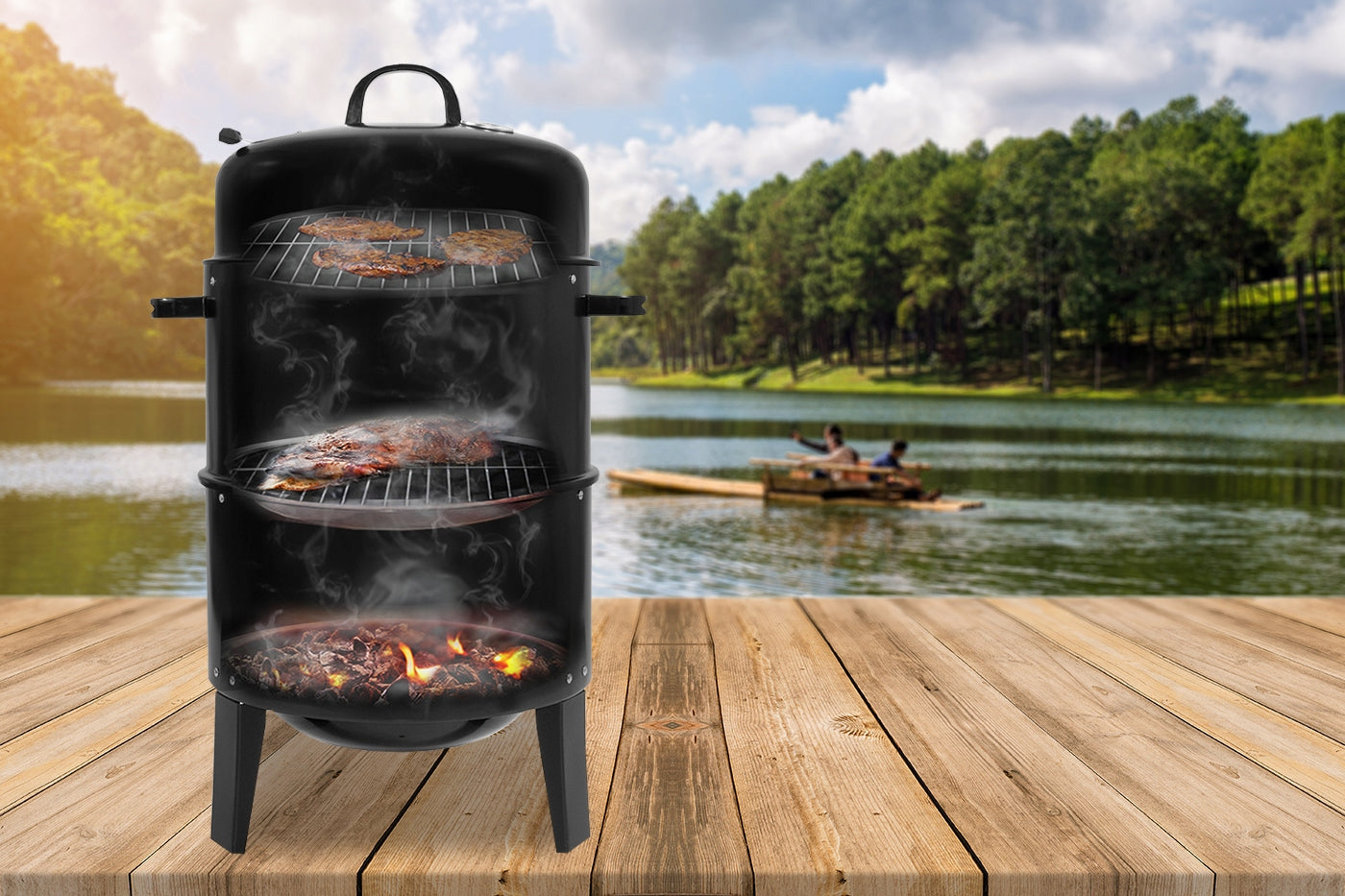 SMOKEHOUSE CHARCOAL STEEL GRILL GARDEN PORTABLE HEARTH TUBE GRATE Grill height 82 cm
