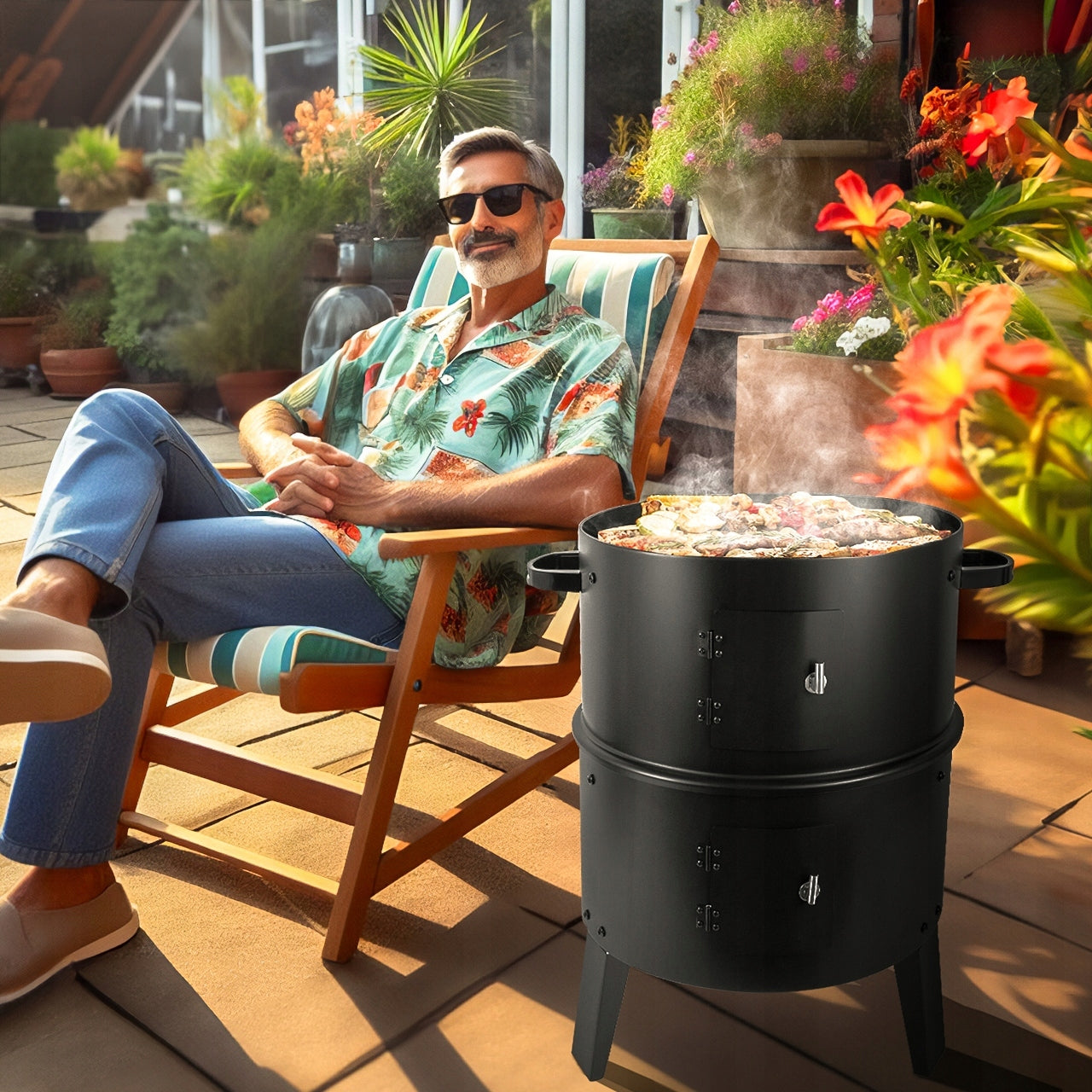 SMOKEHOUSE CHARCOAL STEEL GRILL GARDEN PORTABLE HEARTH TUBE GRATE Packaging status original