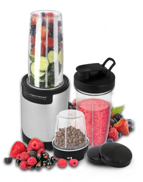 SMOOTHIE COCKTAIL BLENDER 9IN1 3 LIDS 3 CUPS 900W STRONG