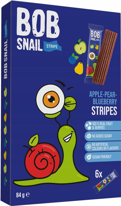 SNAIL BOB SNAIL SNACKS FRUIT STRIPS APPLE PEAR BLUEBERRY 6 x 14 g