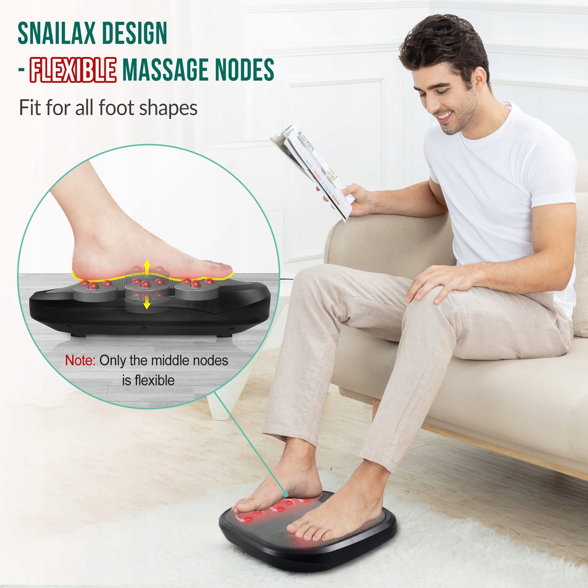 SNAILAX Shiatsu Foot Massager with Heating Function for Any Size Packaging status original