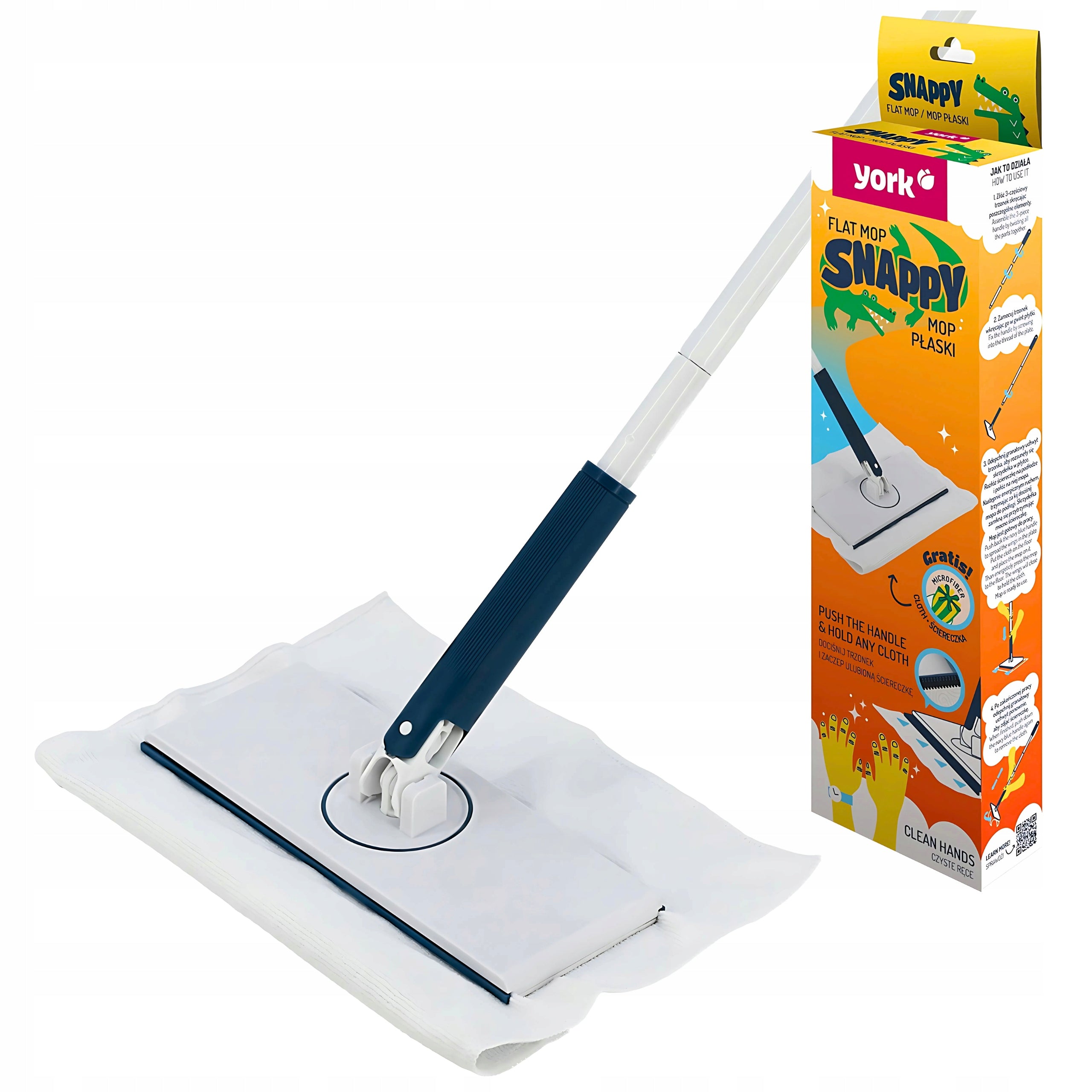 SNAPPY flat mop + microfiber cloth YORK rotating light each cloth