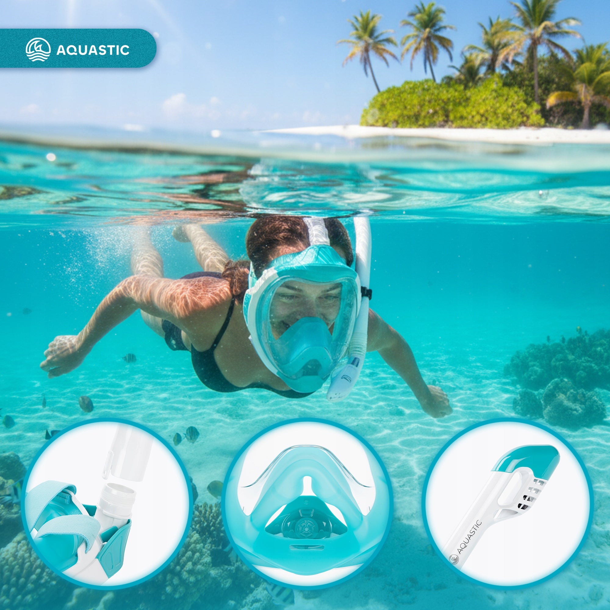 SNORKELING AQUASTIC KAI S-M Full Face Diving Mask with S-M TUBE Kind full face with tube
