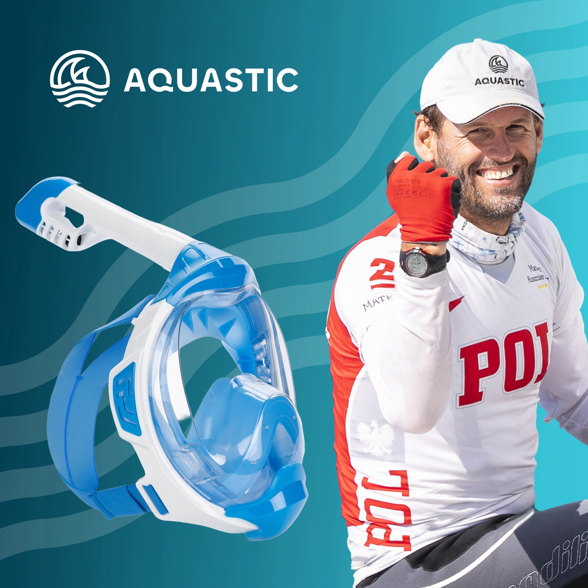 SNORKELING AQUASTIC KAI S-M Full Face Diving Mask with TUBE Manufacturer code KAI AQS-KAI003-WB