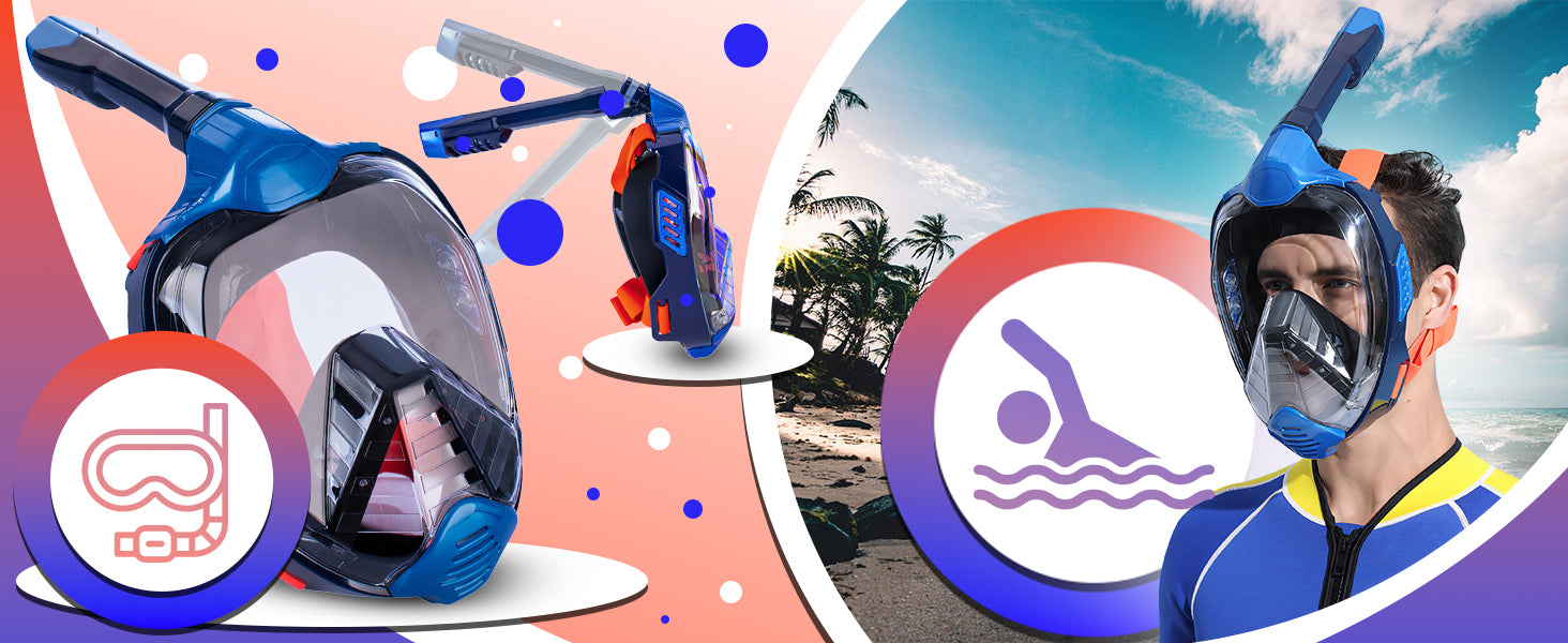 SNORKELING DIVING MASK FULL FACE GoPro ANTIFOG L/XL HOLDER Brand RETOO
