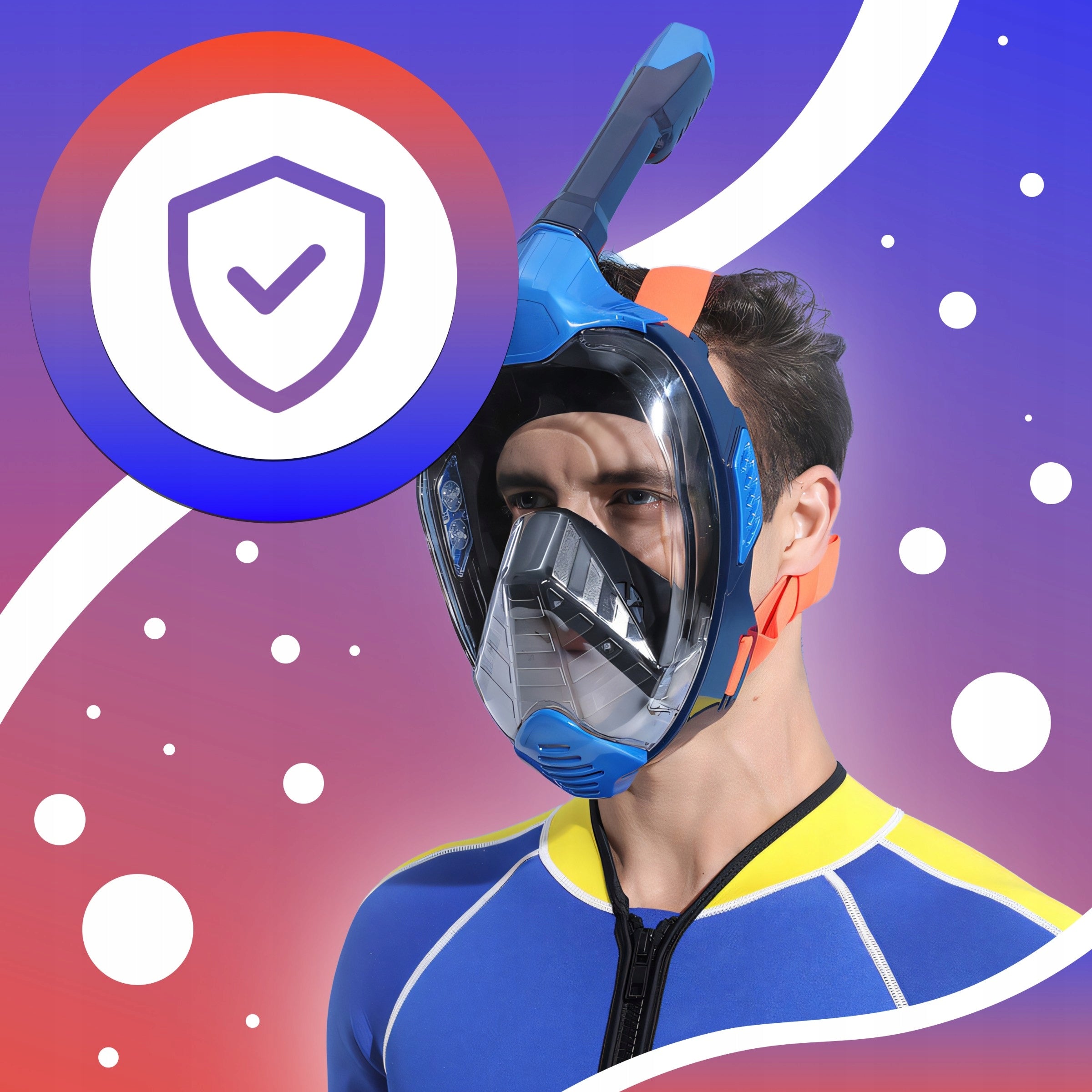 SNORKELING DIVING MASK FULL FACE GoPro ANTIFOG L/XL HOLDER Kind full face with webcam with tube