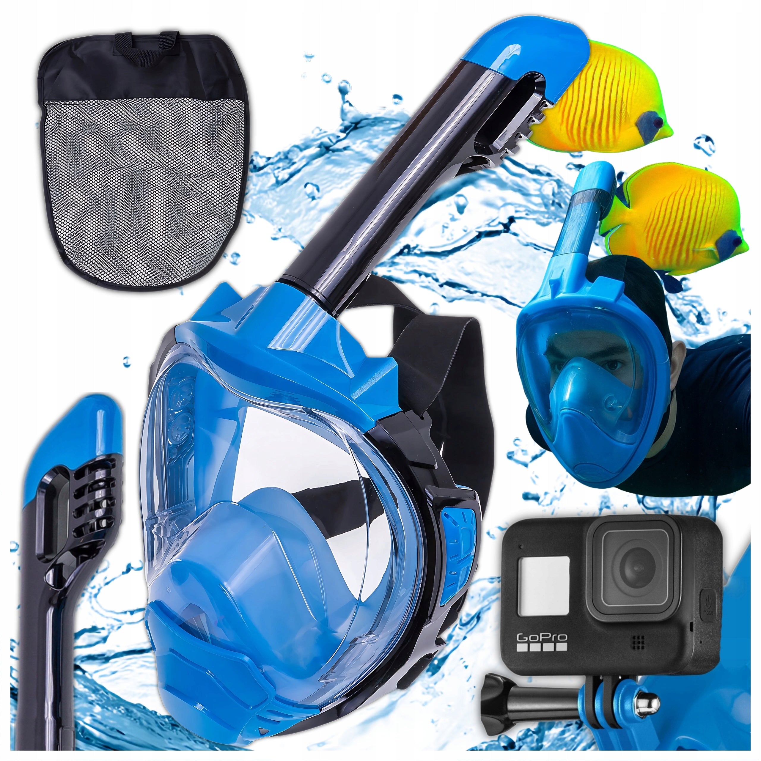 SNORKELING DIVING MASK FULL FACE L/XL DRYTOP ANTIFOG GOPRO